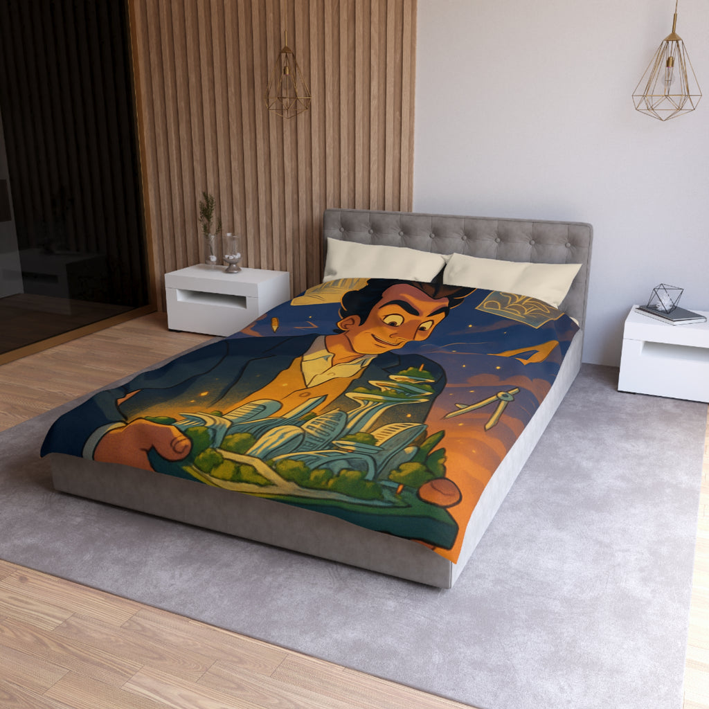 Housse de couette urbaine avec design futuriste, ambiance artistique et couleurs somptueuses