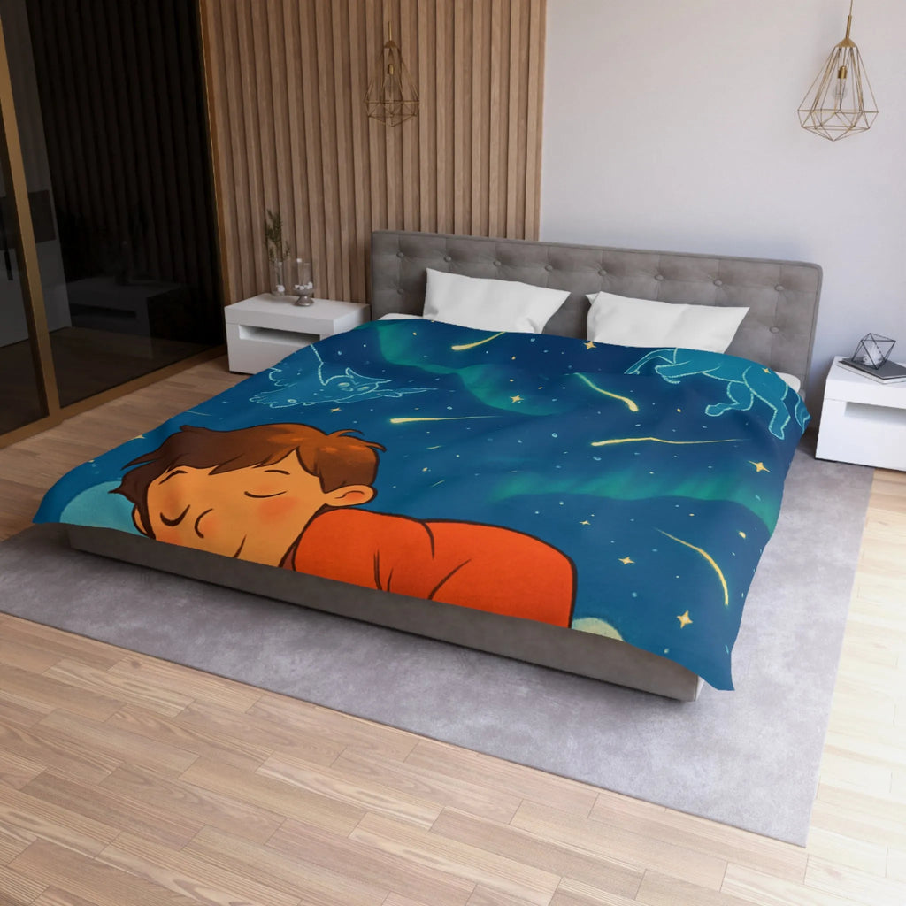 Housse de couette enfant étoilée avec animaux et motifs célestes colorés