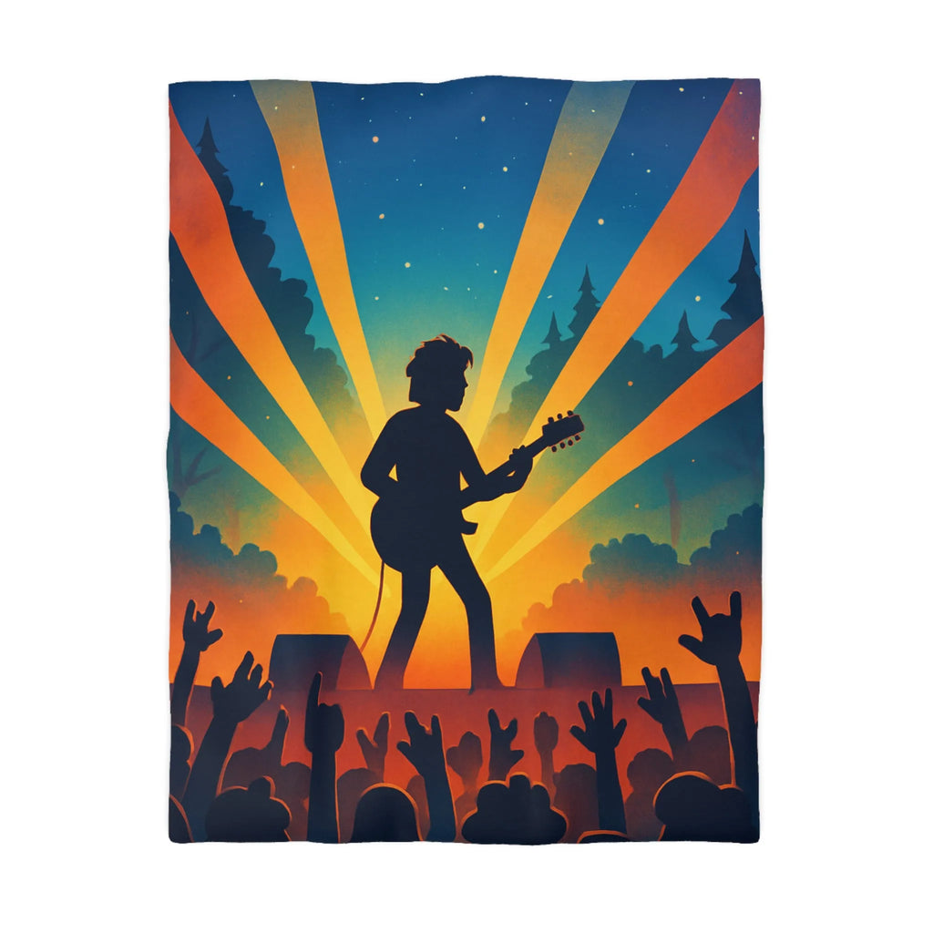 Housse de couette concert rock silhouette guitare ambiance nocturne festival forêt étoiles
