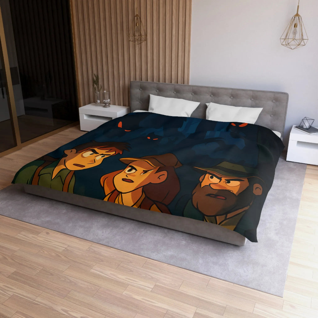 Housse de Couette Forêt Enchantée Nocturne avec Aventuriers et Créatures Mystiques Illustrée