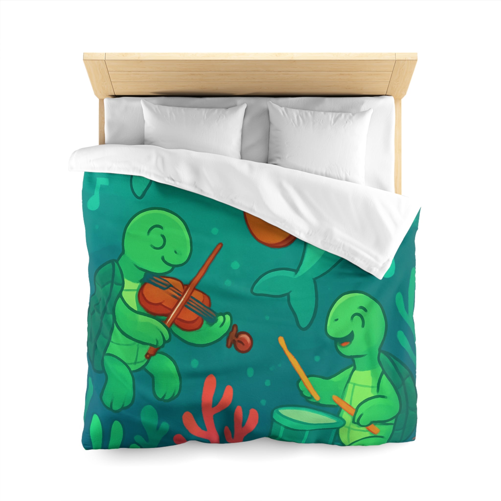 Housse de couette sous-marine avec dauphins et tortues jouant de la musique joyeuse
