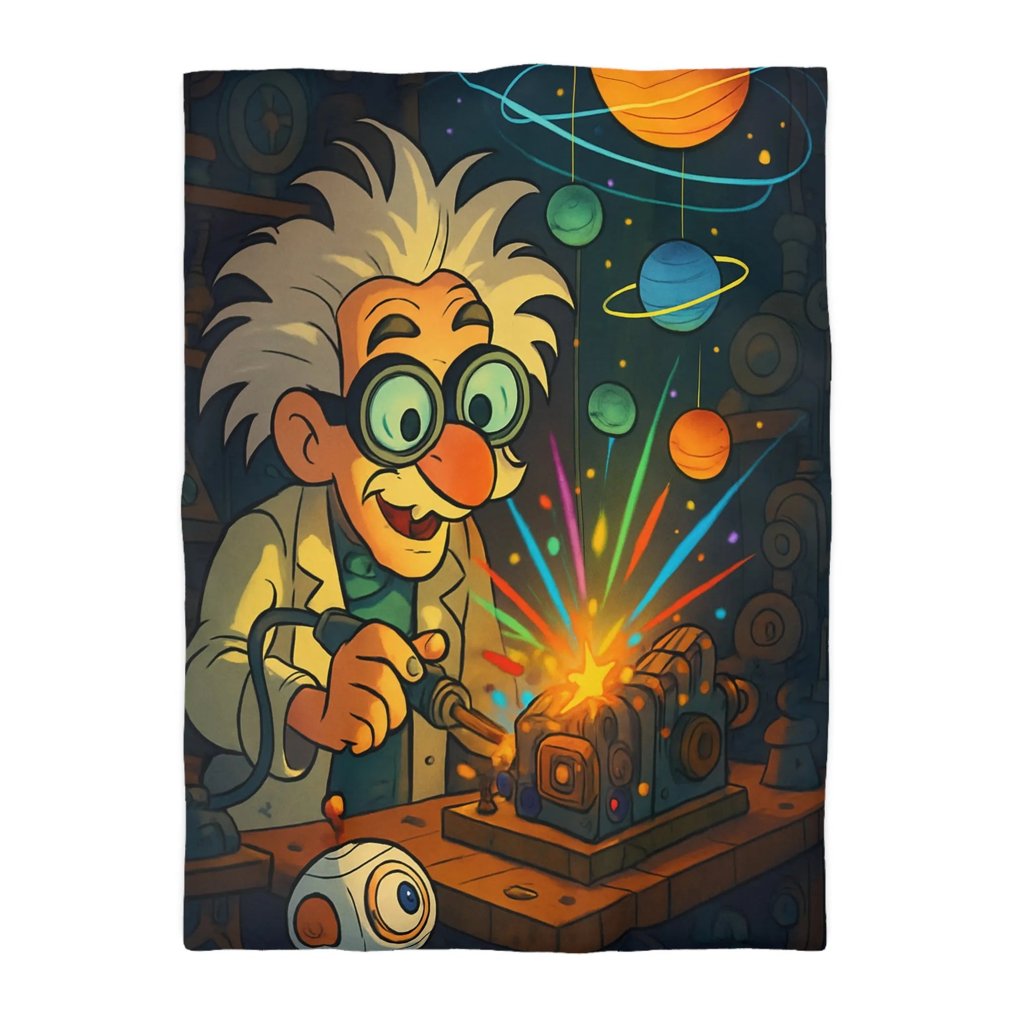 Housse de Couette Cosmos Inventeur Fantastique avec Planètes et Robot Mignon