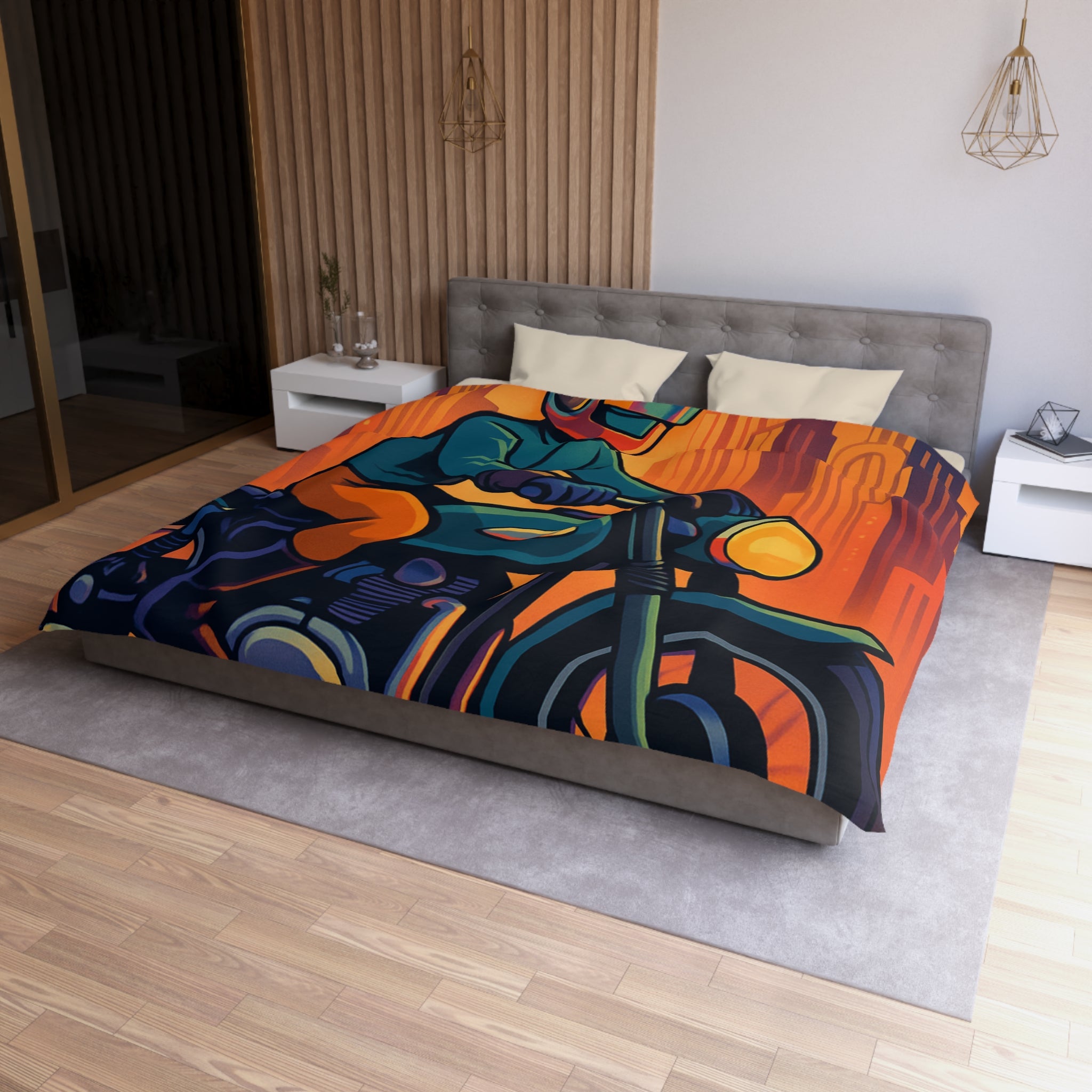 Housse de couette moto rétro vintage pour chambre style urbain moderne et audacieux