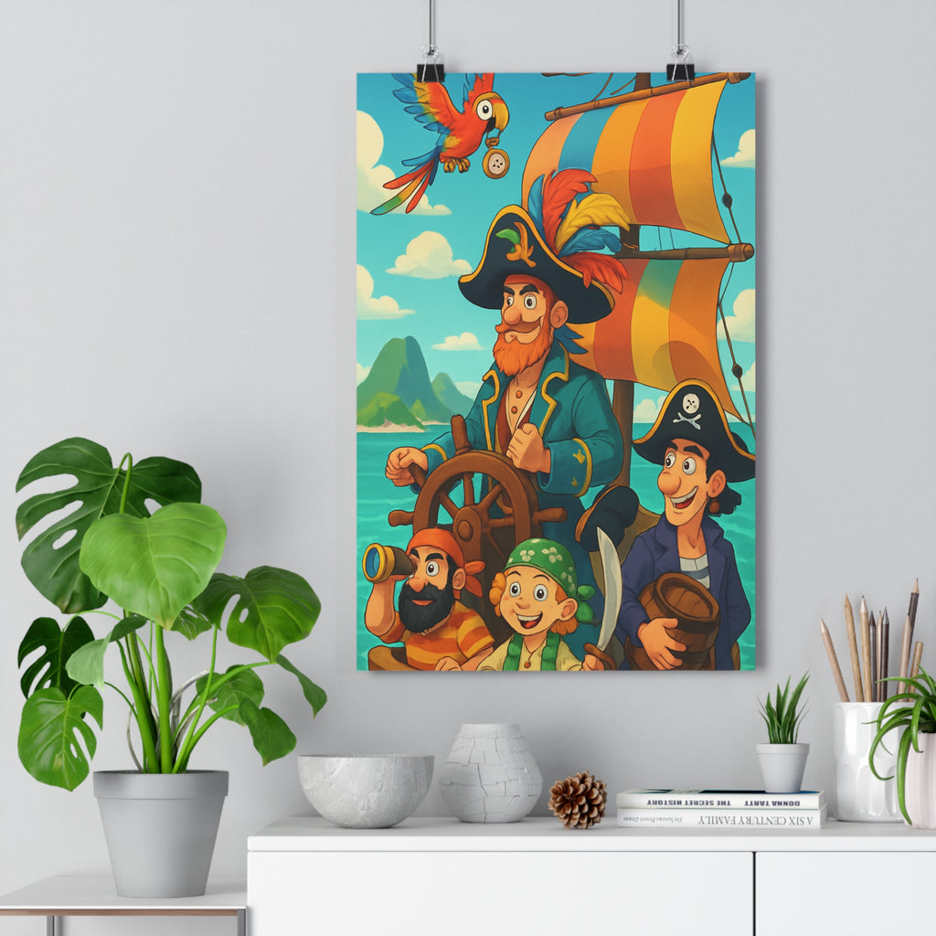 Poster décoratif aventure pirate coloré multicolore turquoise chambre enfant joyeux mer vibrant moderne exotique