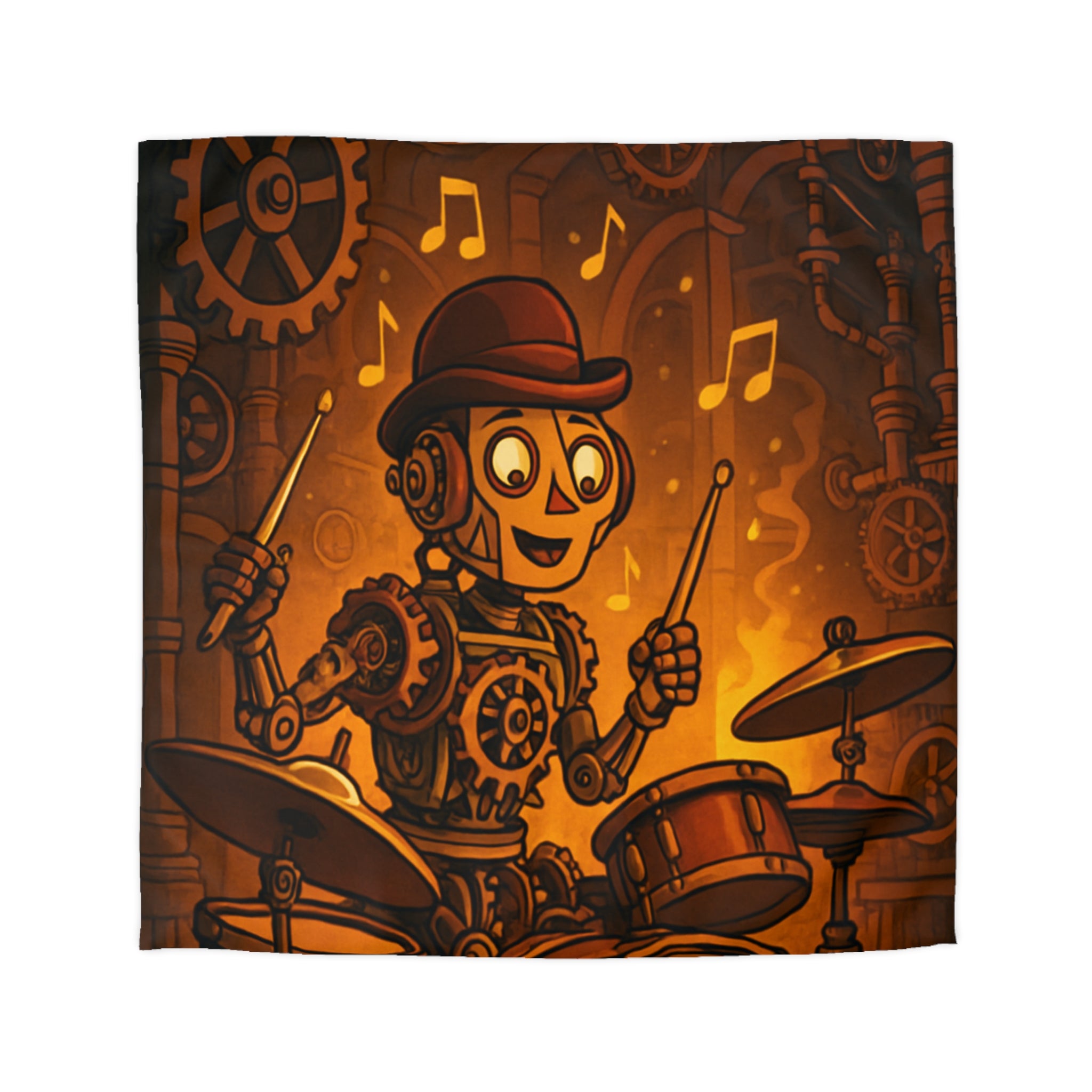 Housse de couette steampunk robot joueur de batterie pour chambre artistique et moderne