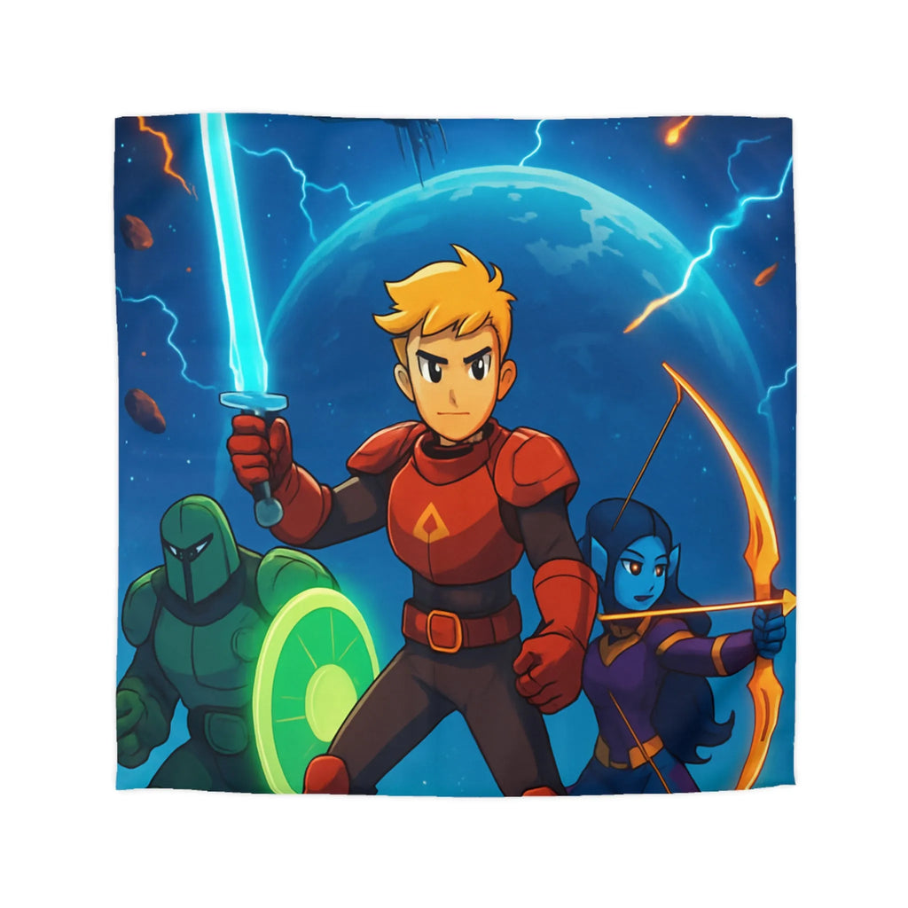 Housse de couette épique aventure galactique pour enfants avec héros et guerriers colorés