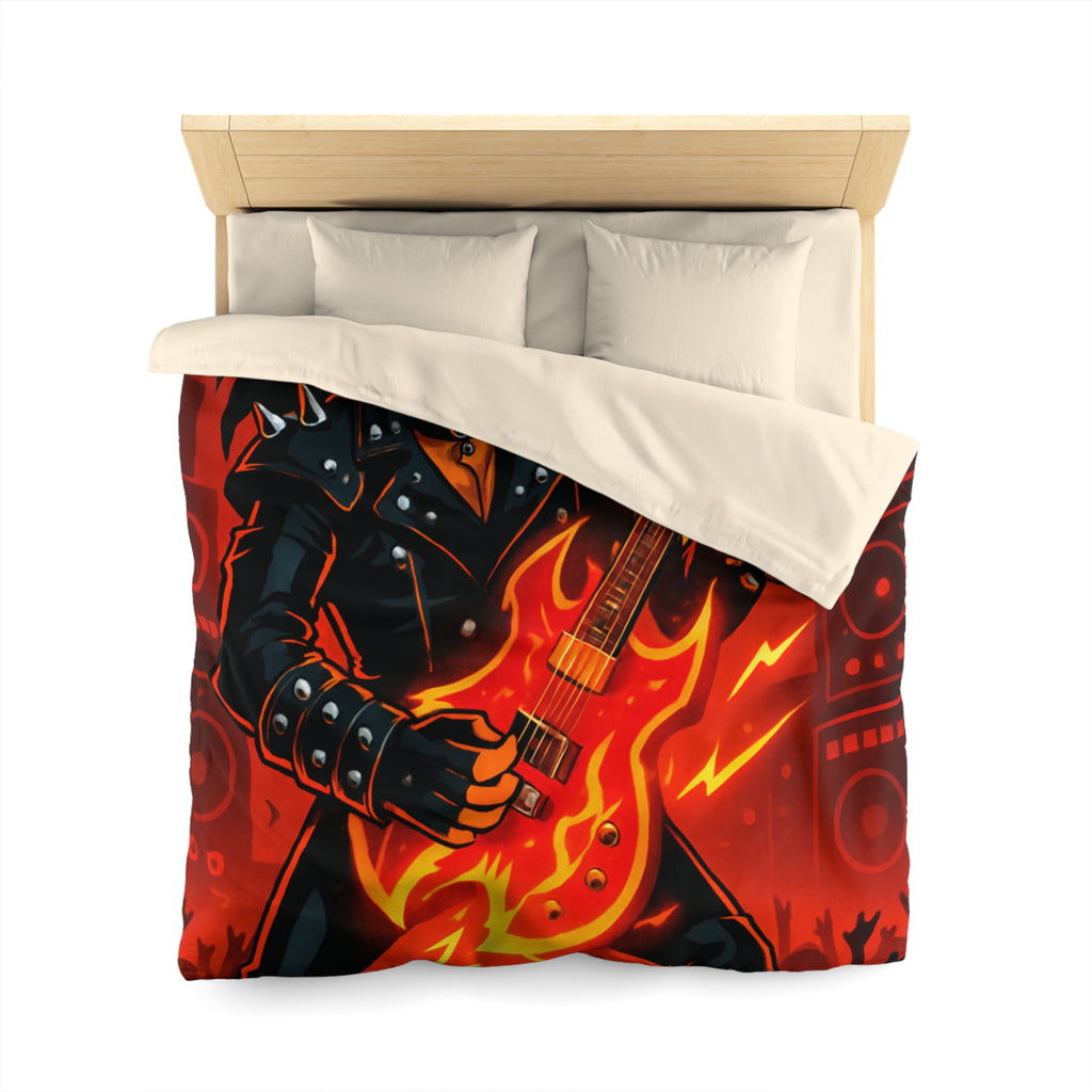Housse de couette rock énergique avec guitariste enflammé et ambiance concert spectaculaire