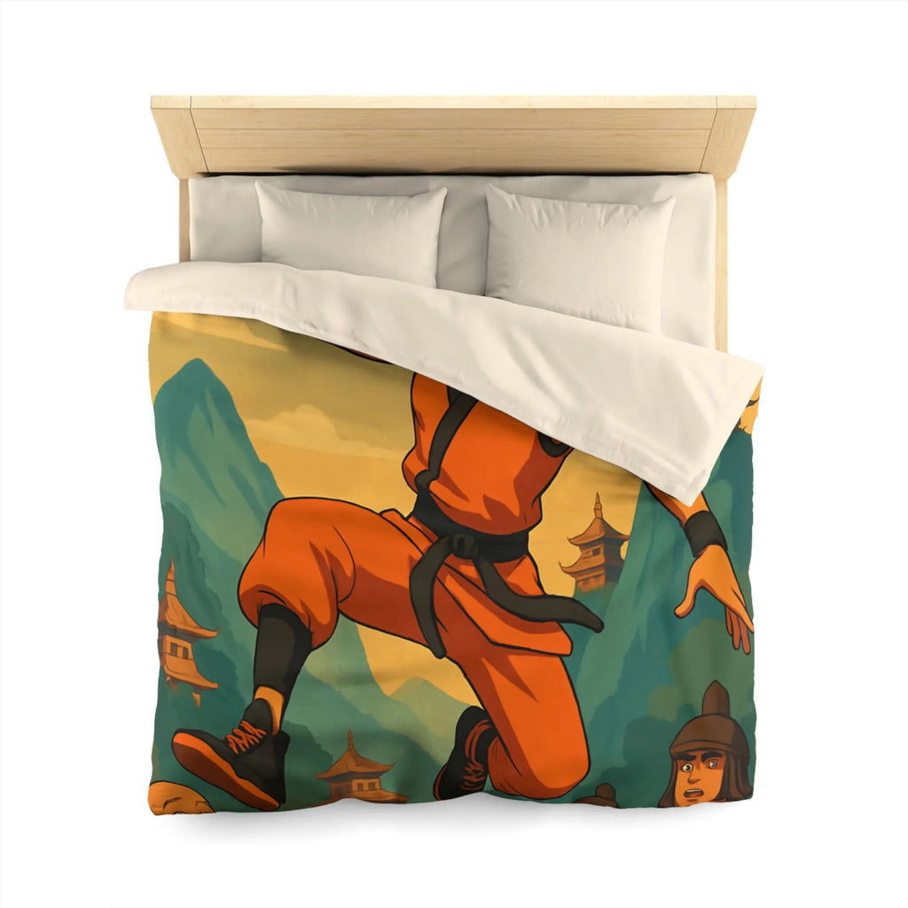 Housse de Couette Art Martial Moine avec Ballon de Basket en Feu Paysage Montagneux