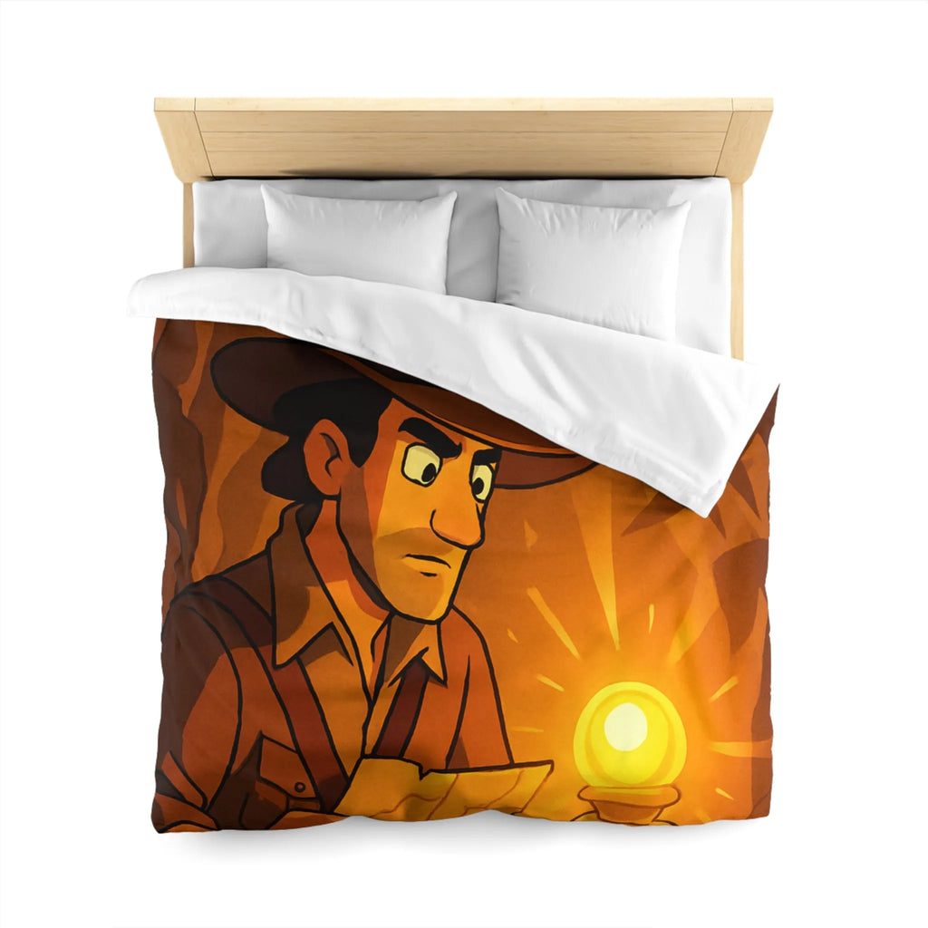 Housse de couette exploration mystérieuse avec lumière dorée et carte ancienne
