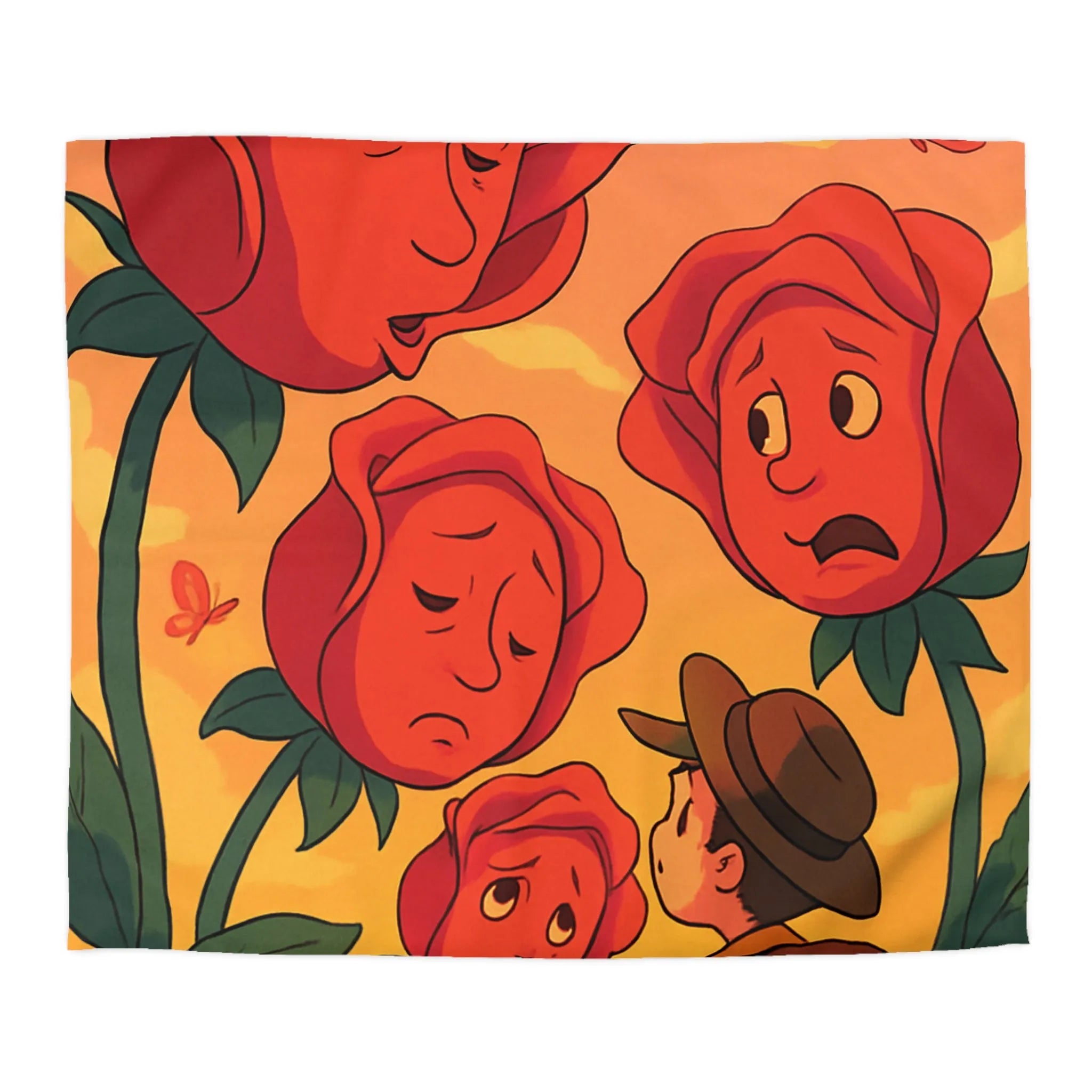 Housse de couette avec roses animées et papillons pour chambre douce et colorée