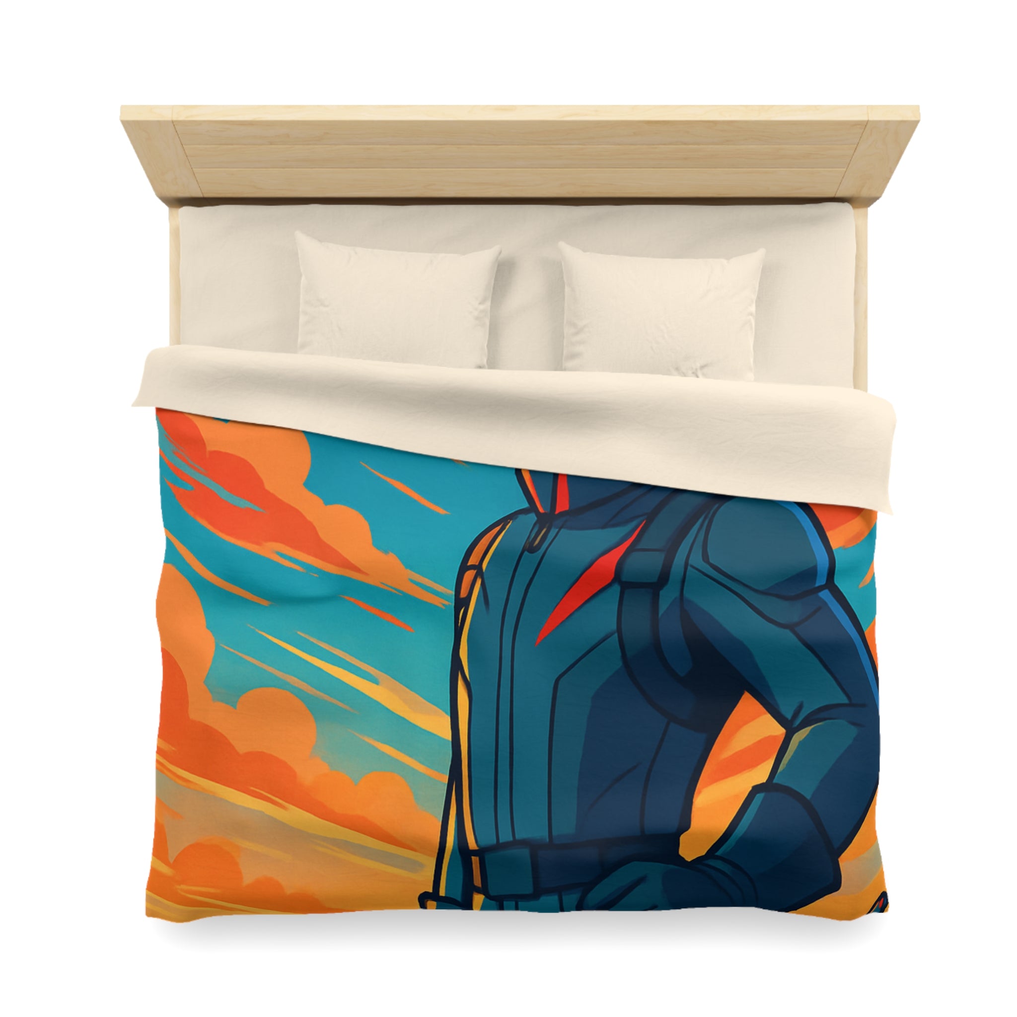 Housse de couette pilote aviateur dessin animé coloré ciel flamboyant jet moderne