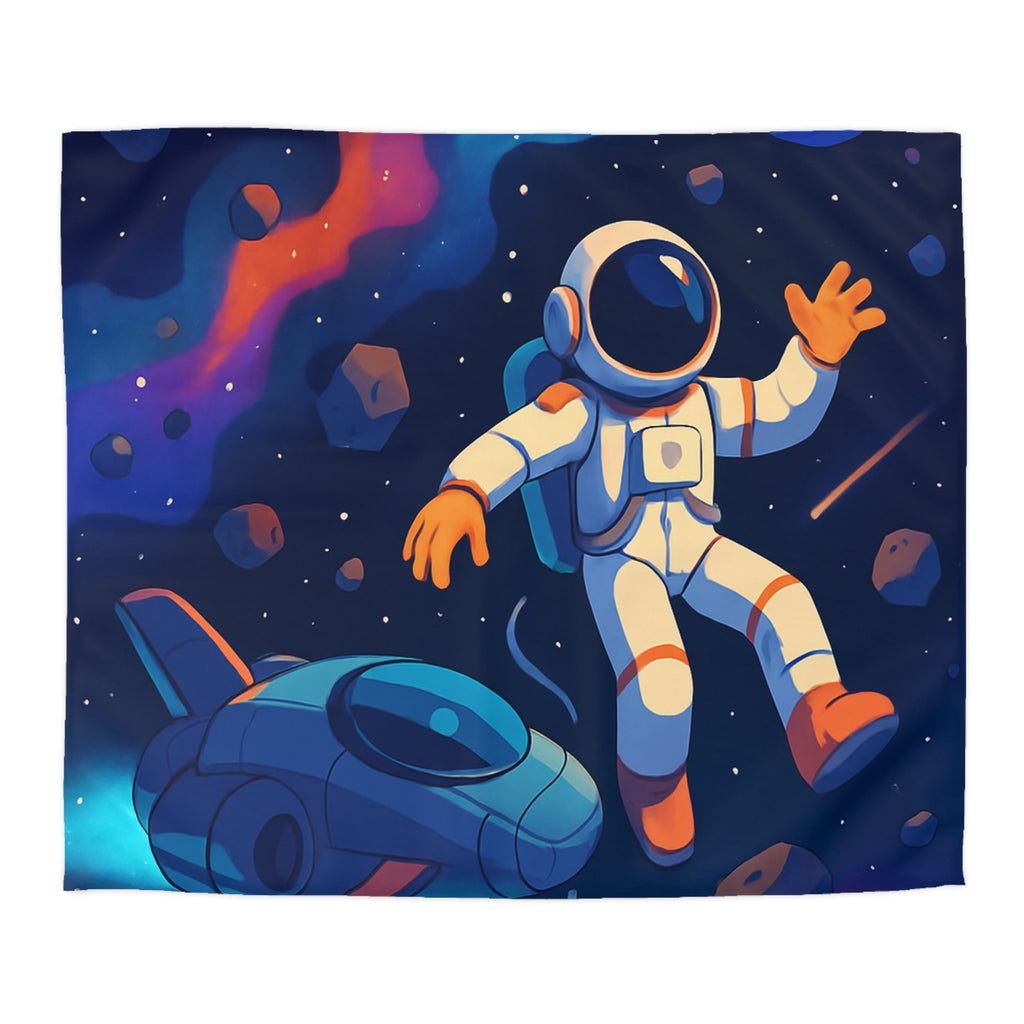 Housse de couette spatiale colorée avec astronaute flottant parmi planètes et étoiles