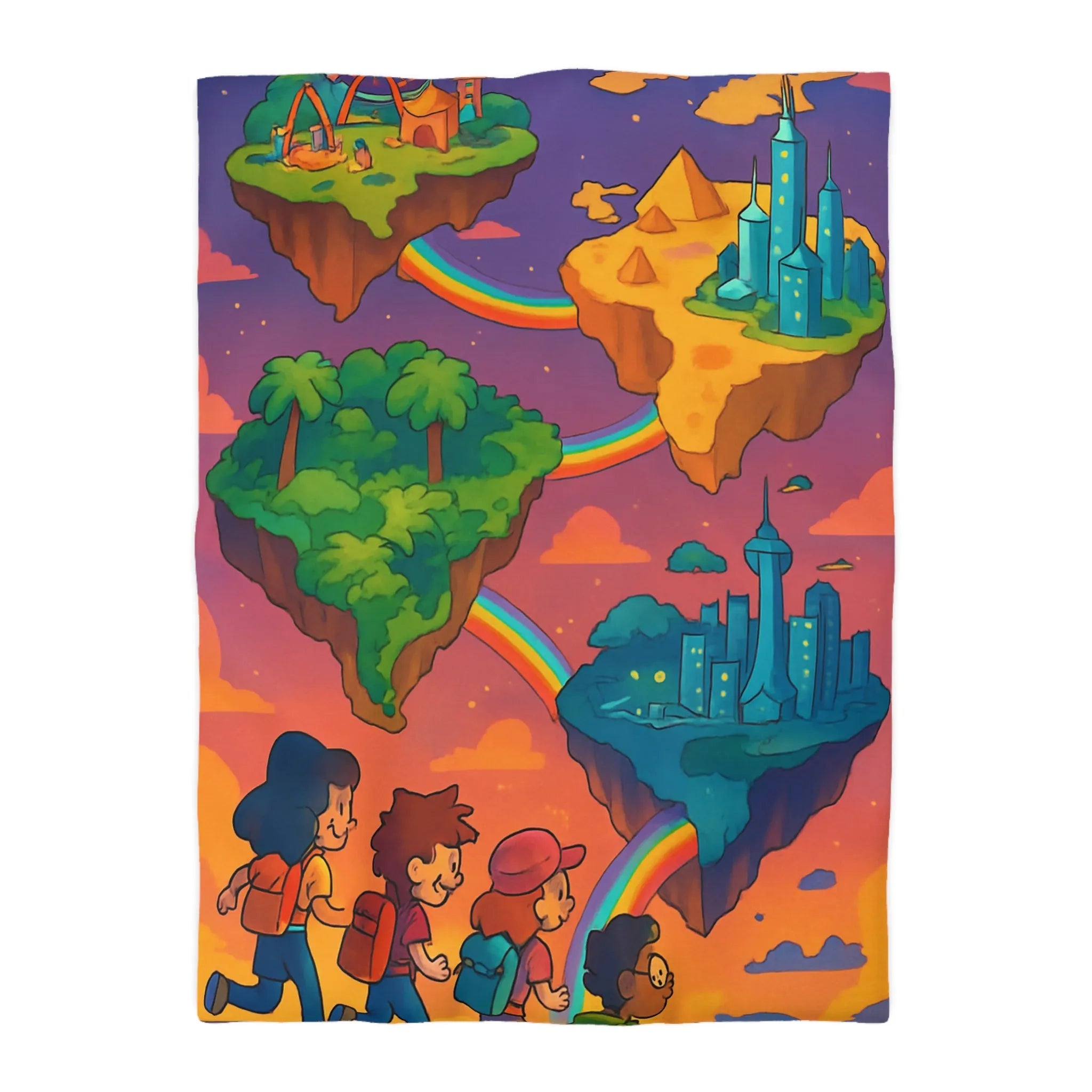 Housse de couette avec univers magique flottant pour chambre d'enfant colorée arc-en-ciel