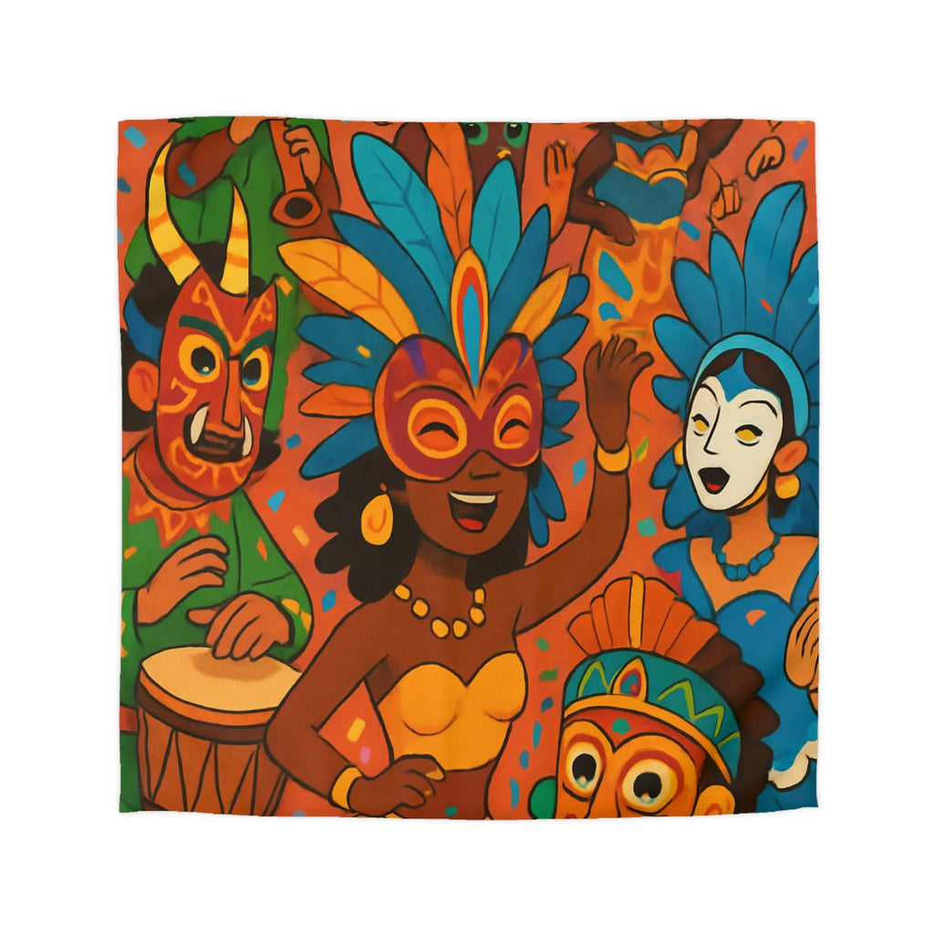 Housse de Couette Carnaval Parade Multicolore avec Masques et Costumes Exotiques Festifs
