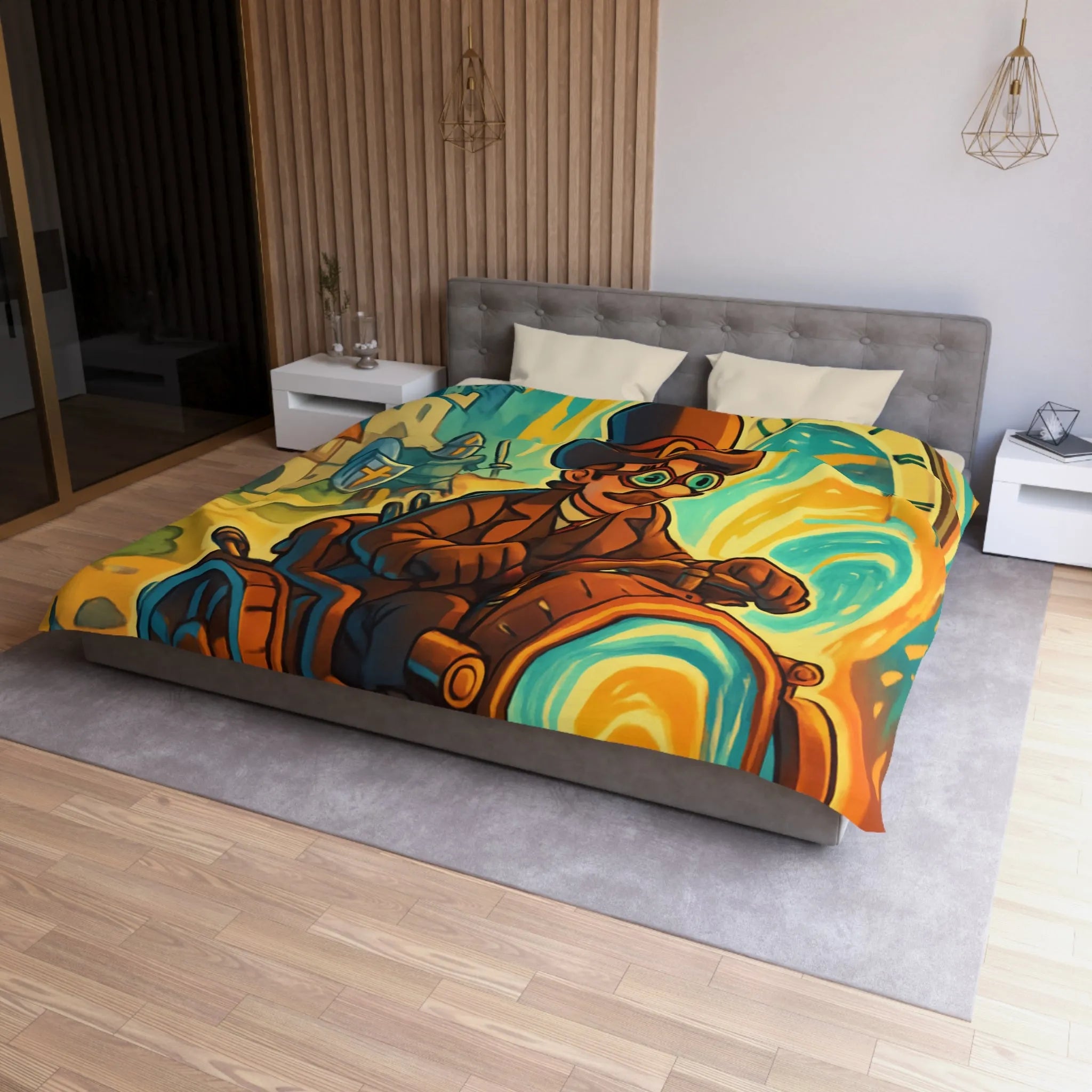 Housse de Couette Fantaisie : Voyageur Temporel en Machine Étrange Tourbillonnant à Travers Époques