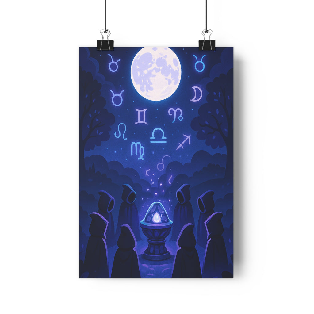 Poster décoratif mystique lune bleu violet anime salon chambre ambiance énigmatique lumineux qualité premium