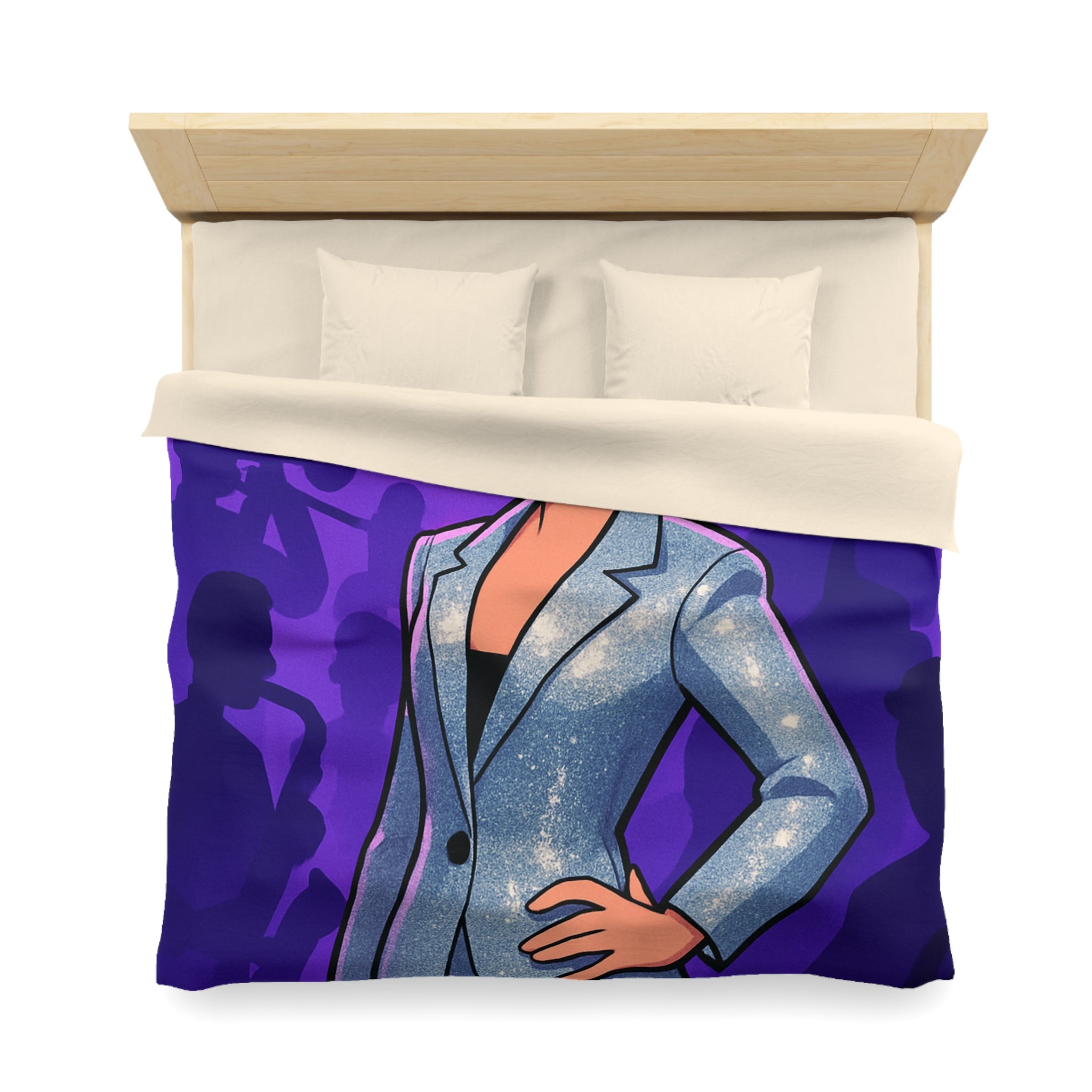 Housse de Couette Moderne avec Motif de Musicienne en Lumière Scintillante