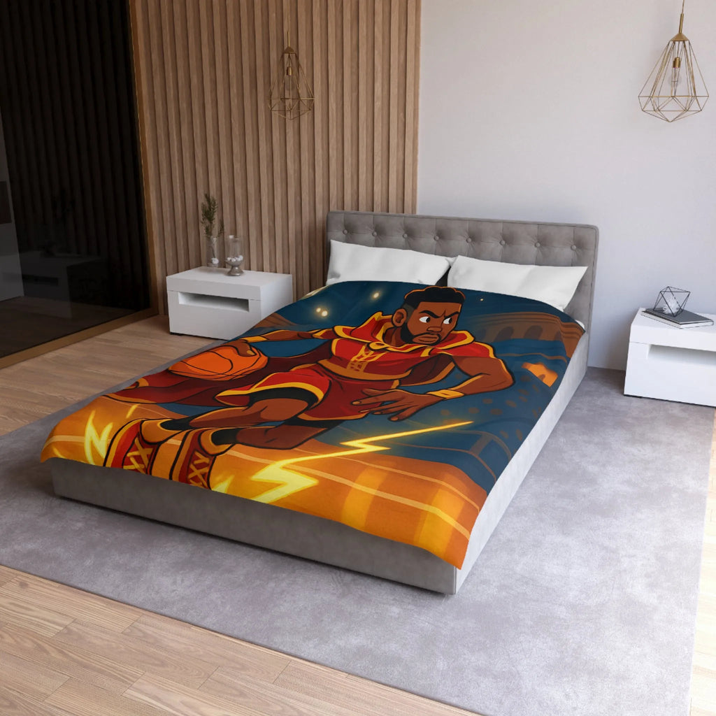 Athlète en Action avec Ballon de Basket dans Arène Lumineuse - Motif Royauté