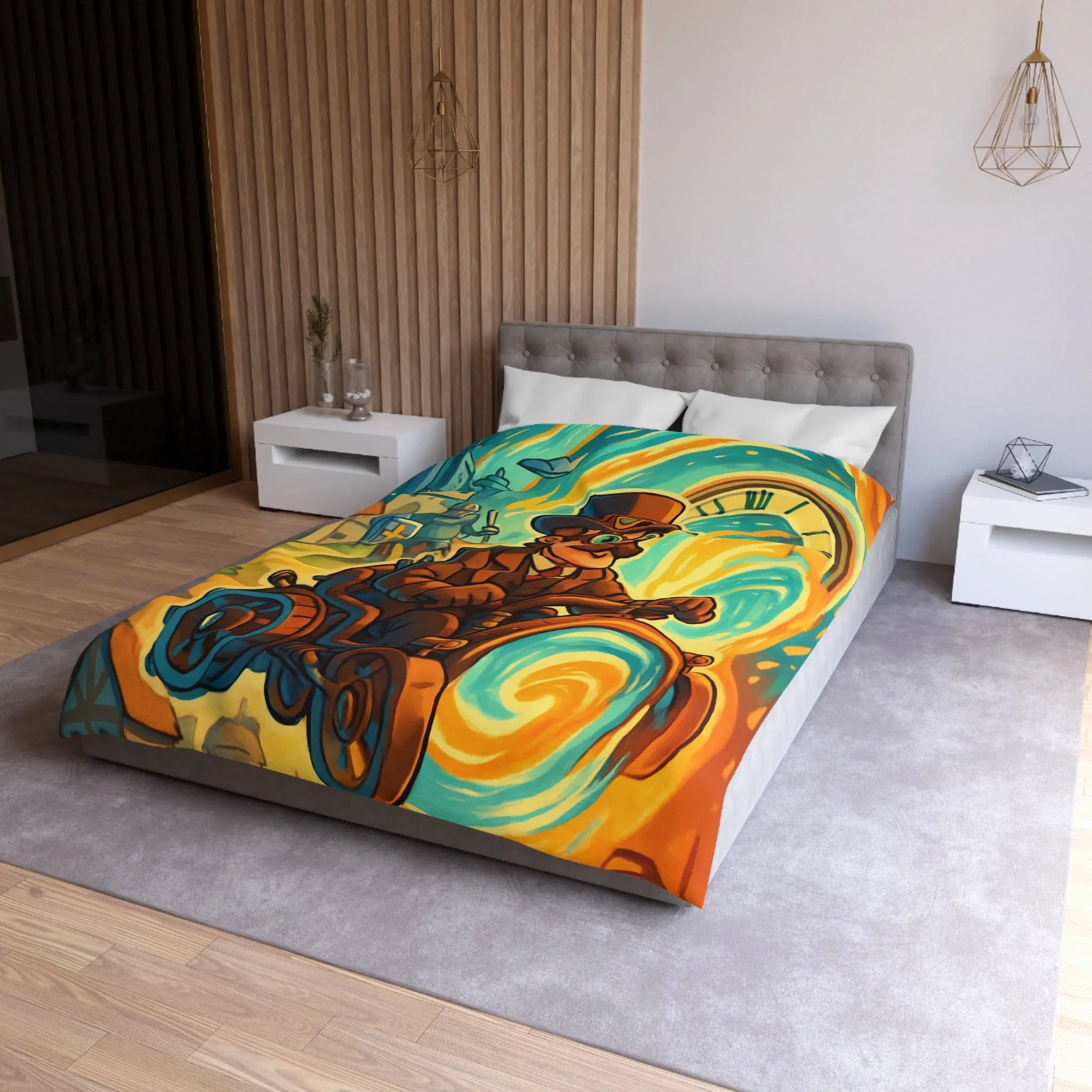 Housse de Couette Fantaisie : Voyageur Temporel en Machine Étrange Tourbillonnant à Travers Époques