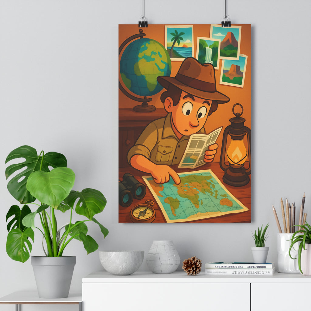 Poster décoratif explorateur vintage aventure chambre bureau carte globe terreux format 30x46 cm qualité