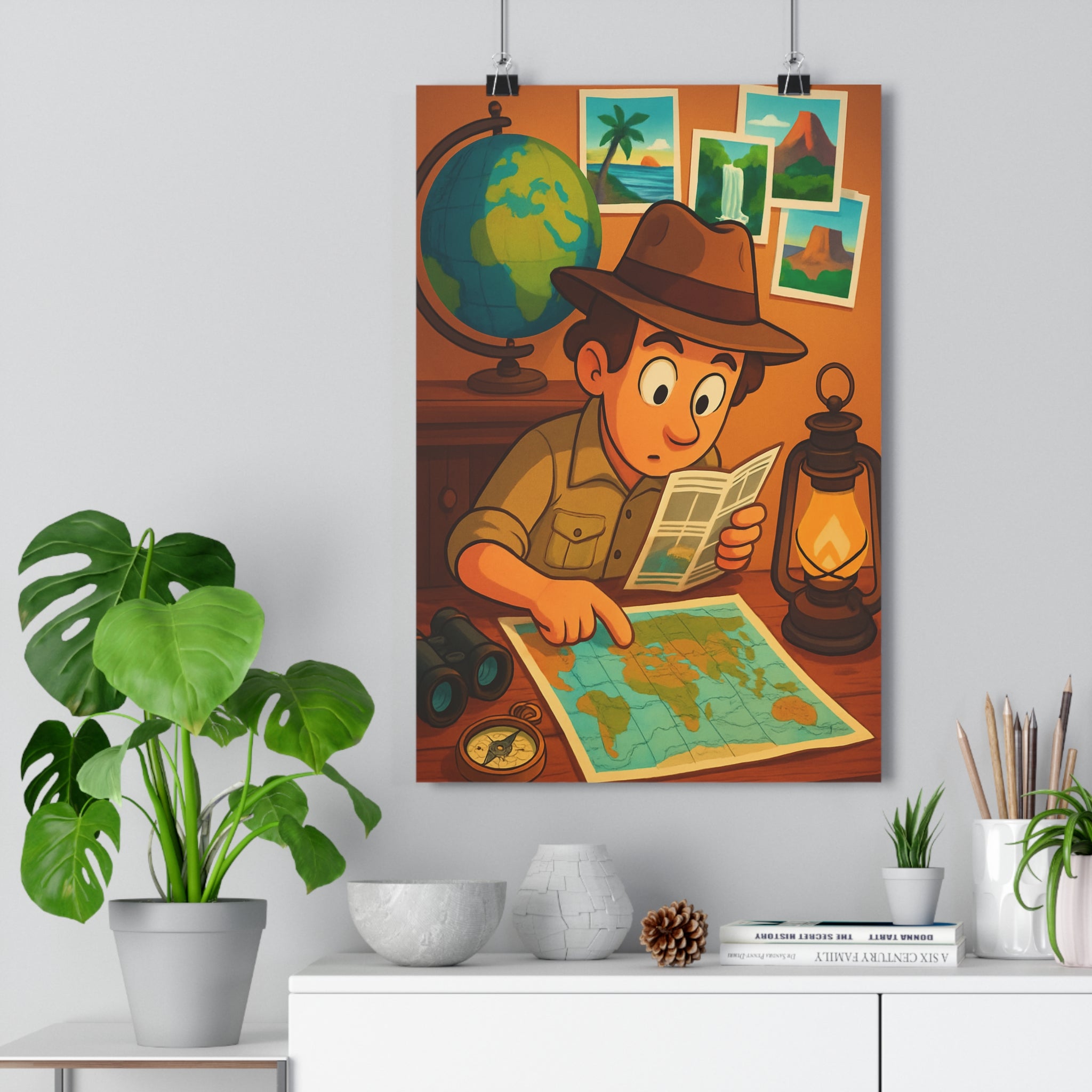 Poster décoratif explorateur vintage aventure chambre bureau carte globe terreux format 30x46 cm qualité