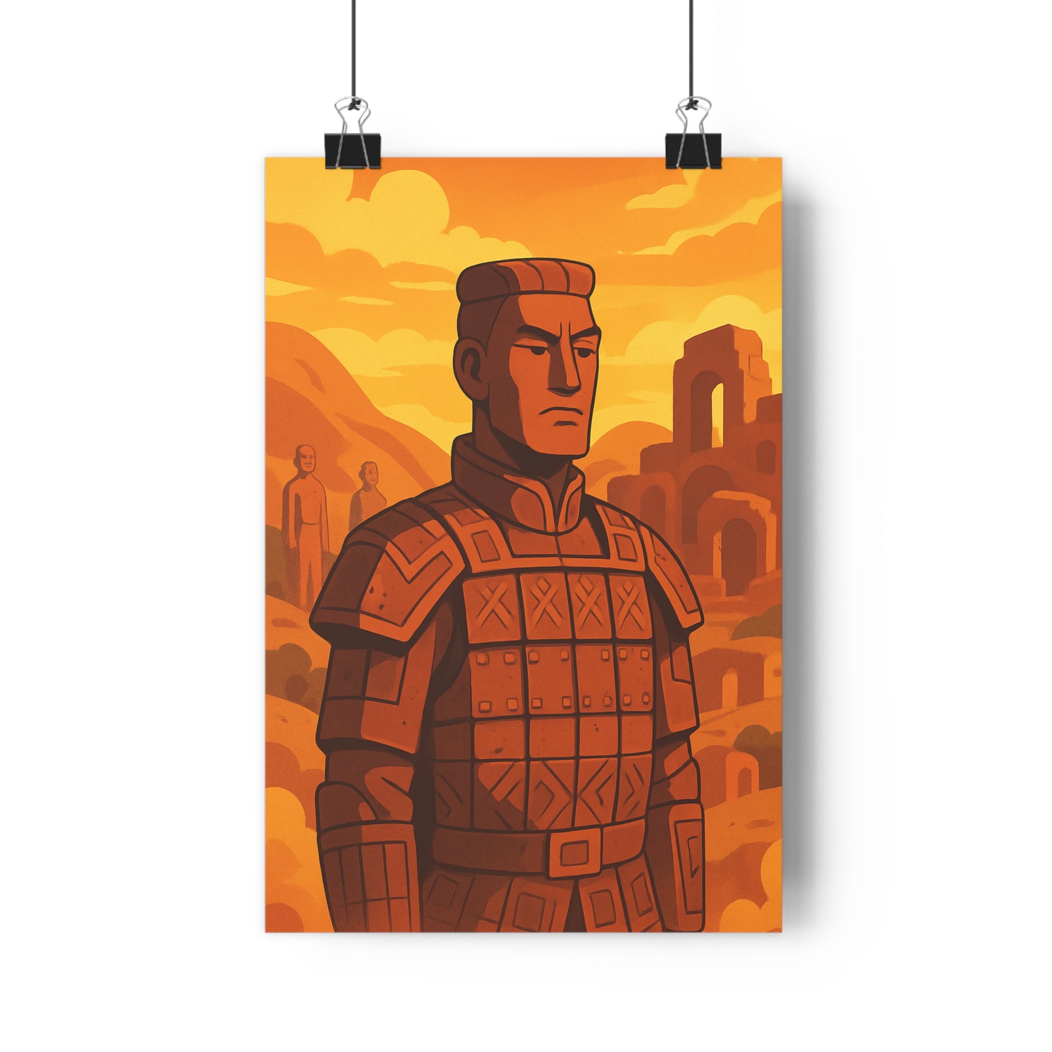 Poster décoratif animé terracotta orange brun mystique bureau salon chambre histoire style archéologique 30x46