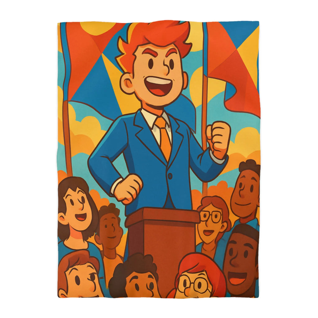 Housse de couette colorée avec illustration joyeuse de personnes et drapeaux vibrants