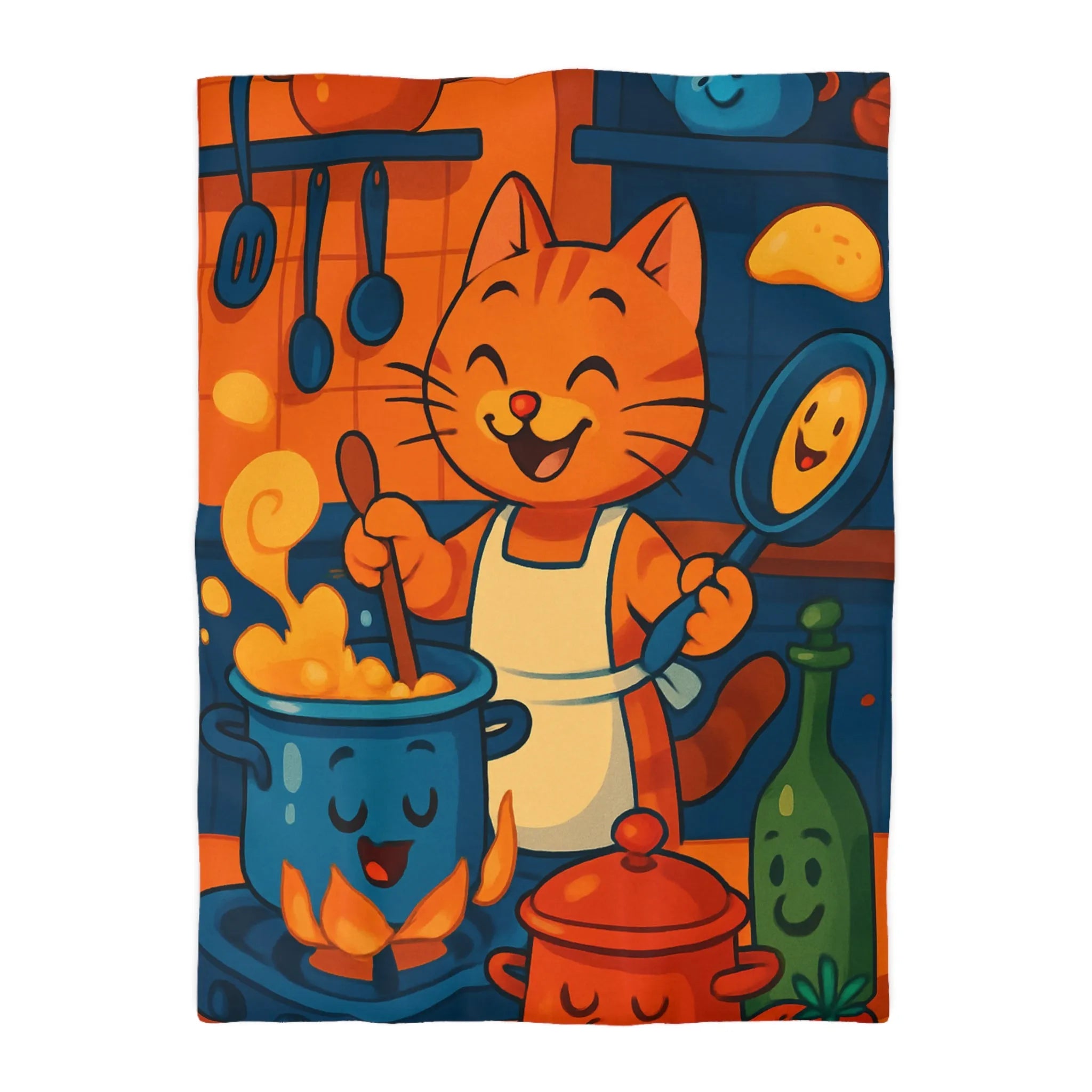 Adorable Chat Cuisinier Heureux dans une Cuisine Colorée et Animée avec Accessoires Joyeux