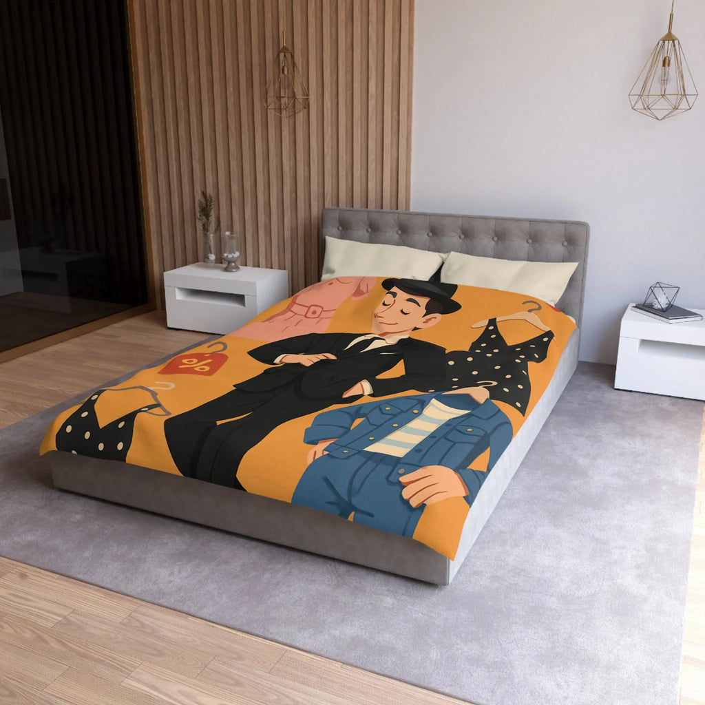 Housse de couette élégante motif magasin de vêtements homme noir et tenues rétro