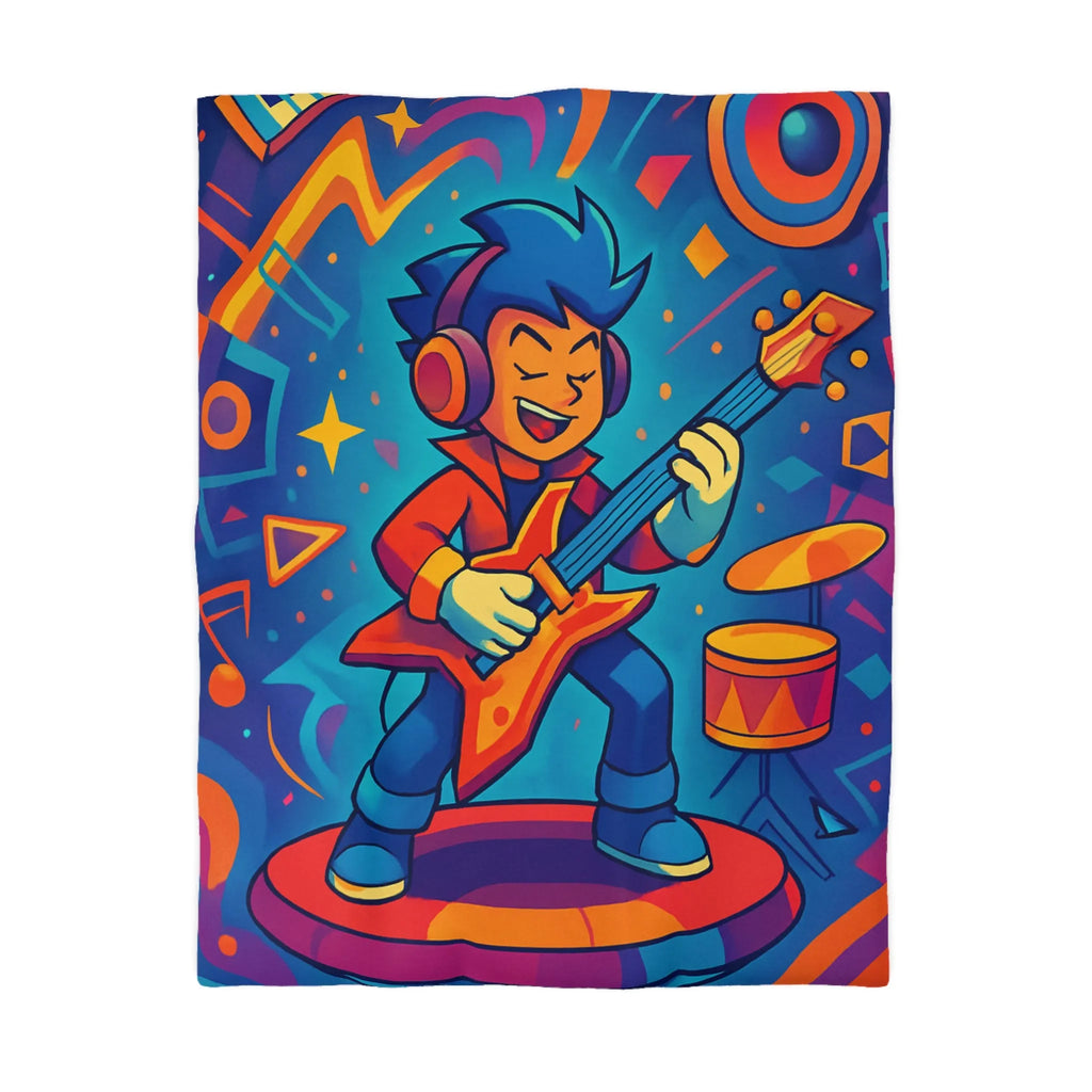 Housse de couette colorée avec guitare et motifs musicaux pour chambre d'enfant joyeuse