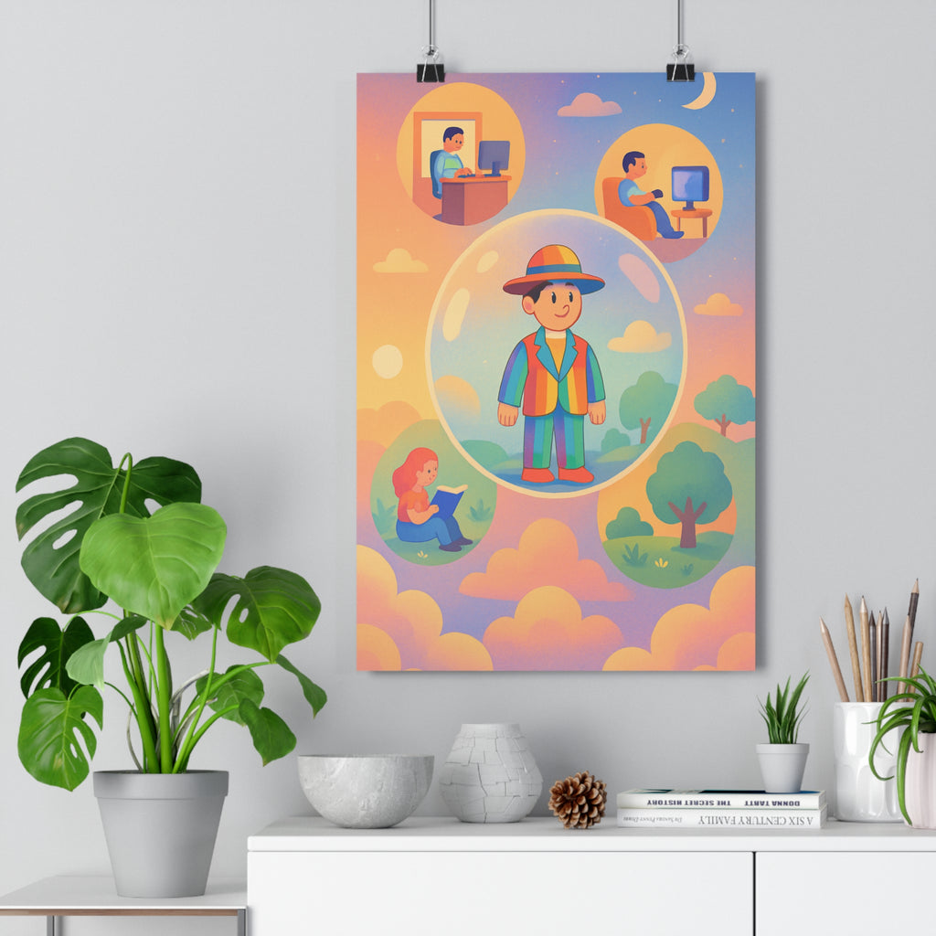 Poster décoratif stylisé multicolore moderne rêveur mural salon chambre ambiance nuageuse inspirant unique qualité