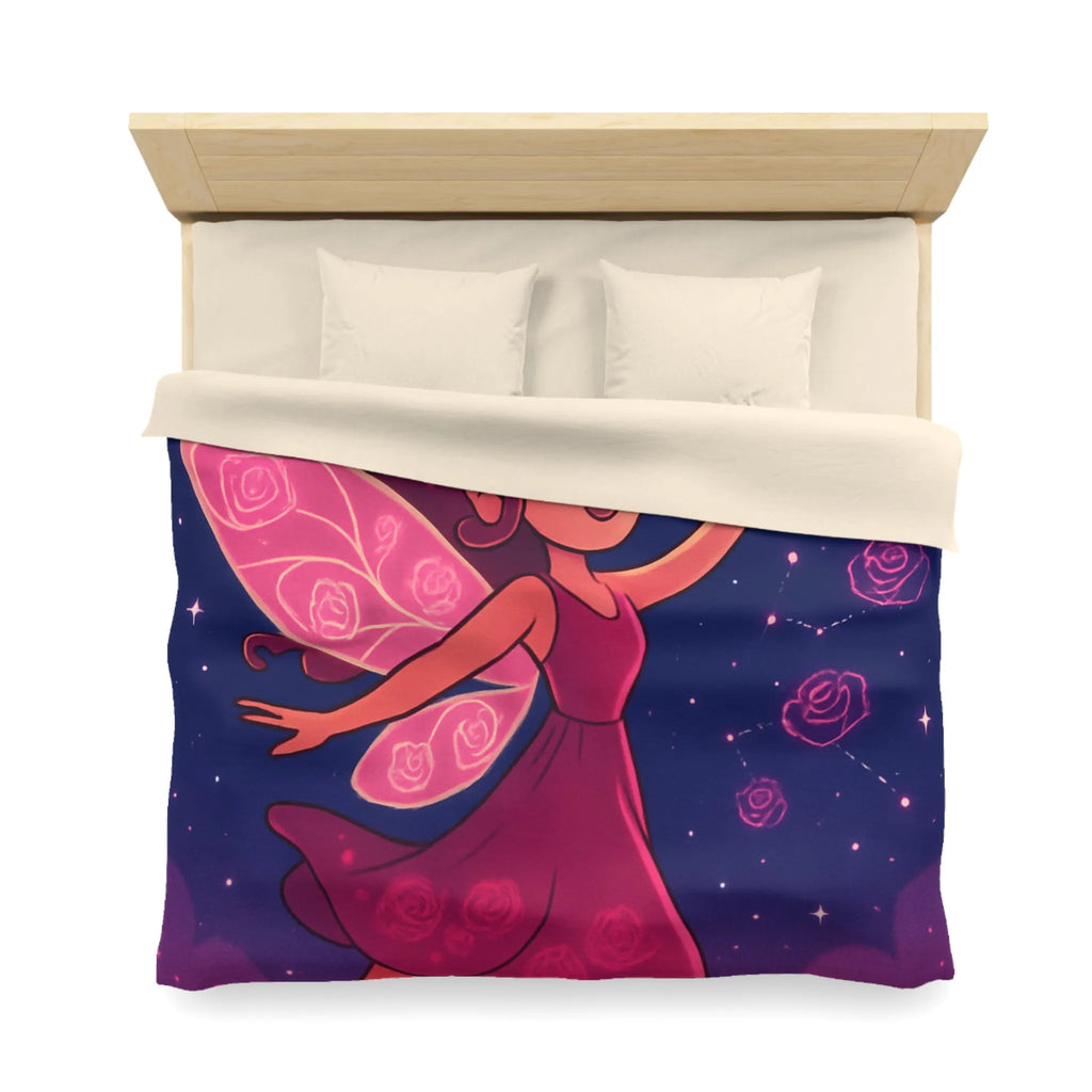 Enchanting Fairy with Wings and Glowing Roses under a Starry Night Sky