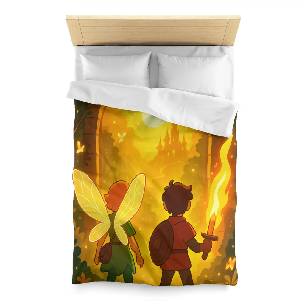 Housse de couette féerique avec fées et aventuriers dans une forêt enchantée magique