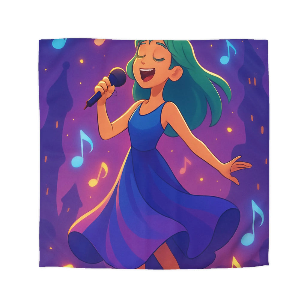 Fantaisie Vocale Féminine : Une Housse de Couette Mélodieuse pour Jeune Chanteuse Rêveuse