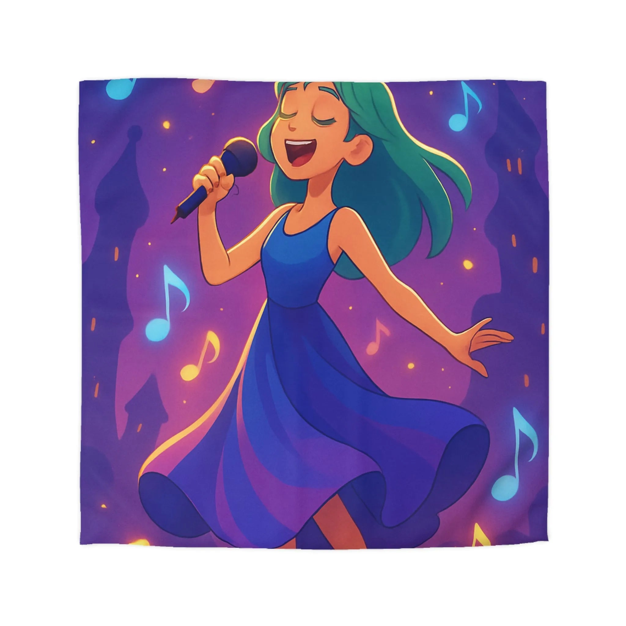 Fantaisie Vocale Féminine : Une Housse de Couette Mélodieuse pour Jeune Chanteuse Rêveuse