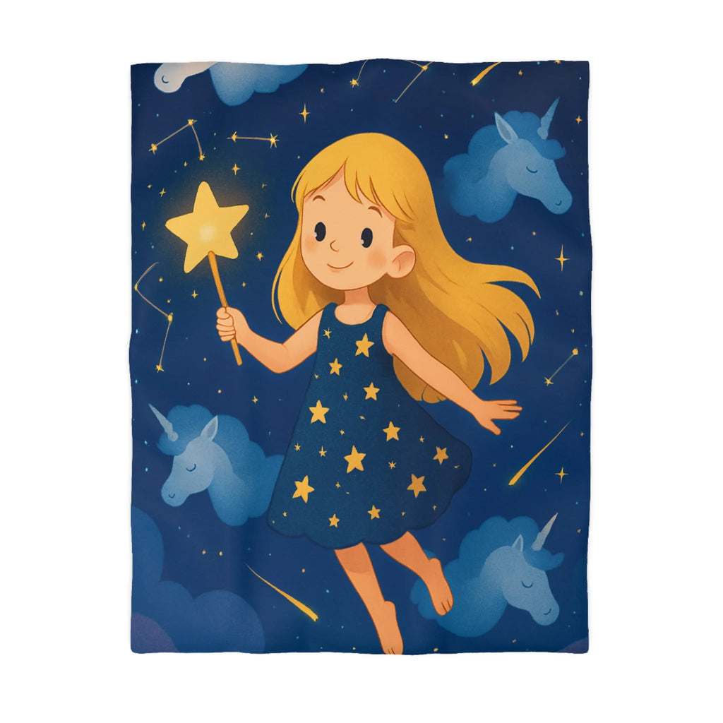 Housse de couette enfant étoiles magique avec licornes pour chambre de rêve céleste