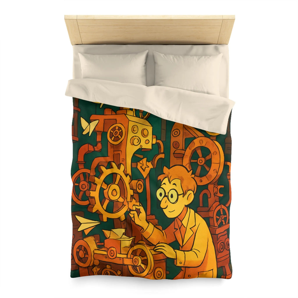 Housse de couette machine steampunk colorée avec papillons et ingénieur rêveur illustration automne