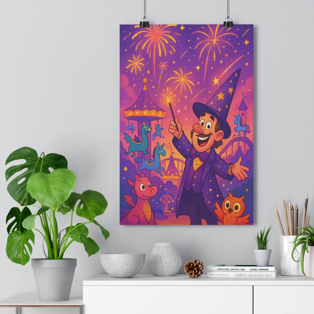 Poster décoratif féerique violet orange chambre enfant fantaisie joyeux magique ludique coloré vibrant enchanteur