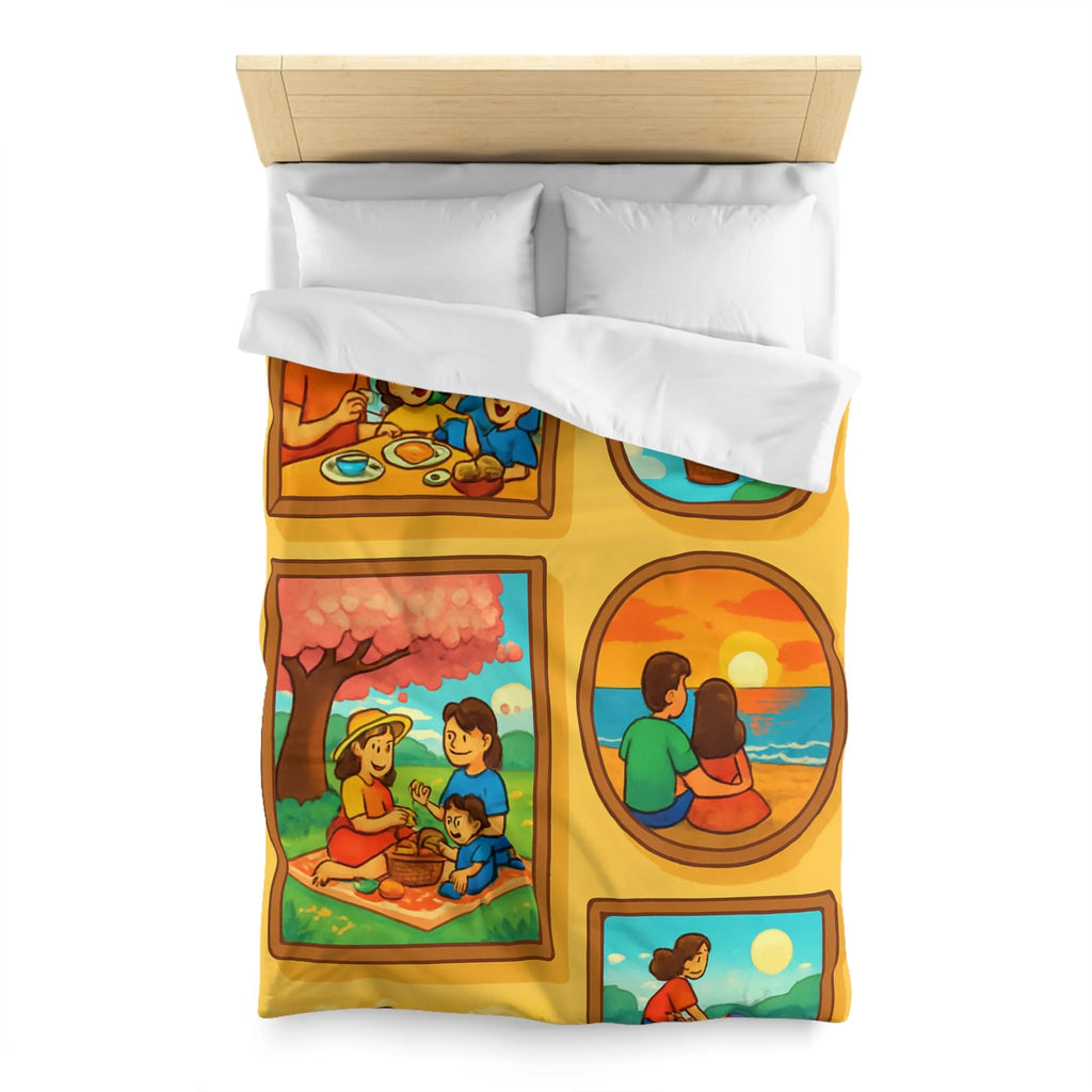 Housse de couette imprimée scènes chaleureuses de famille pour chambre à coucher confortable