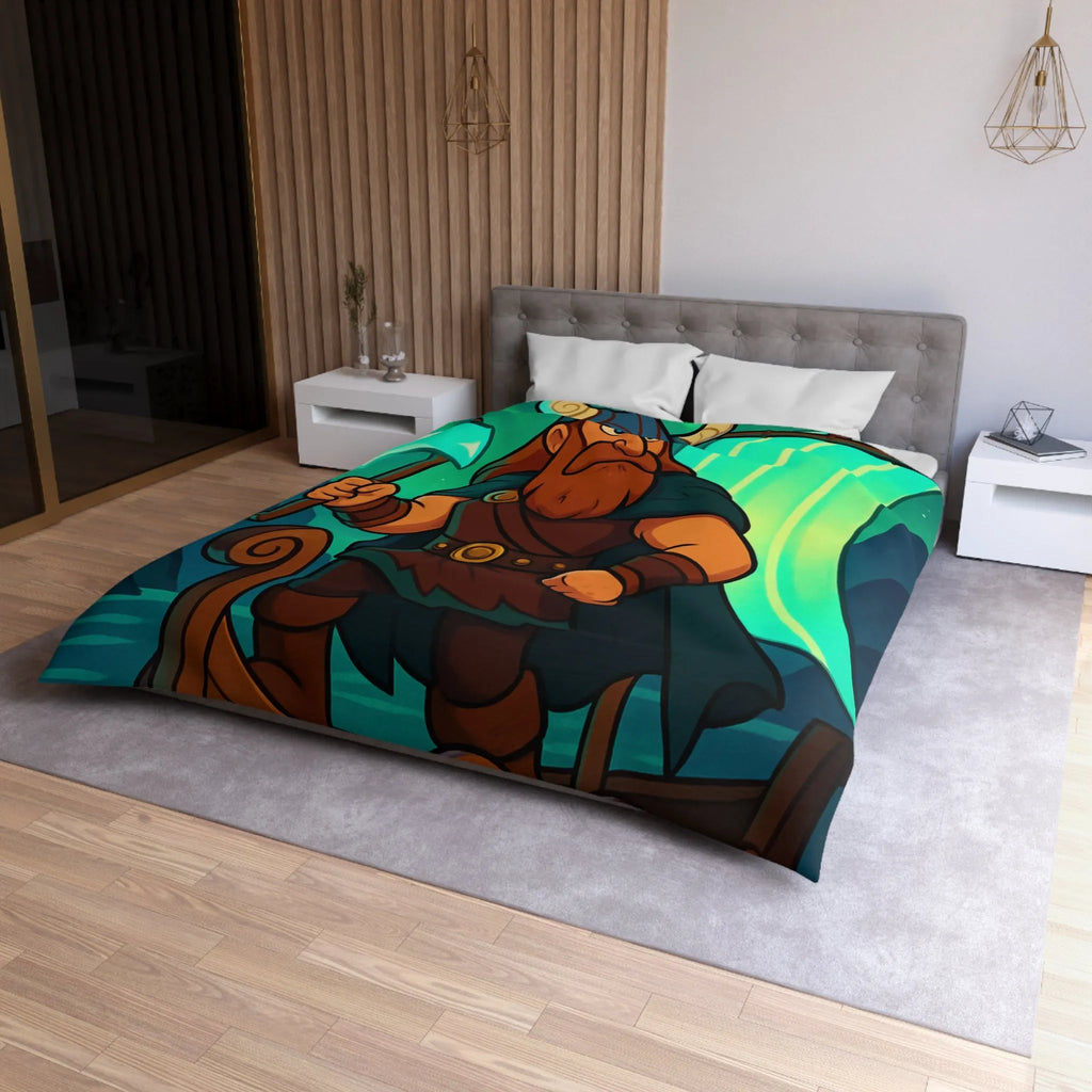 Housse de couette épique viking avec aurore boréale et bateau en pleine mer