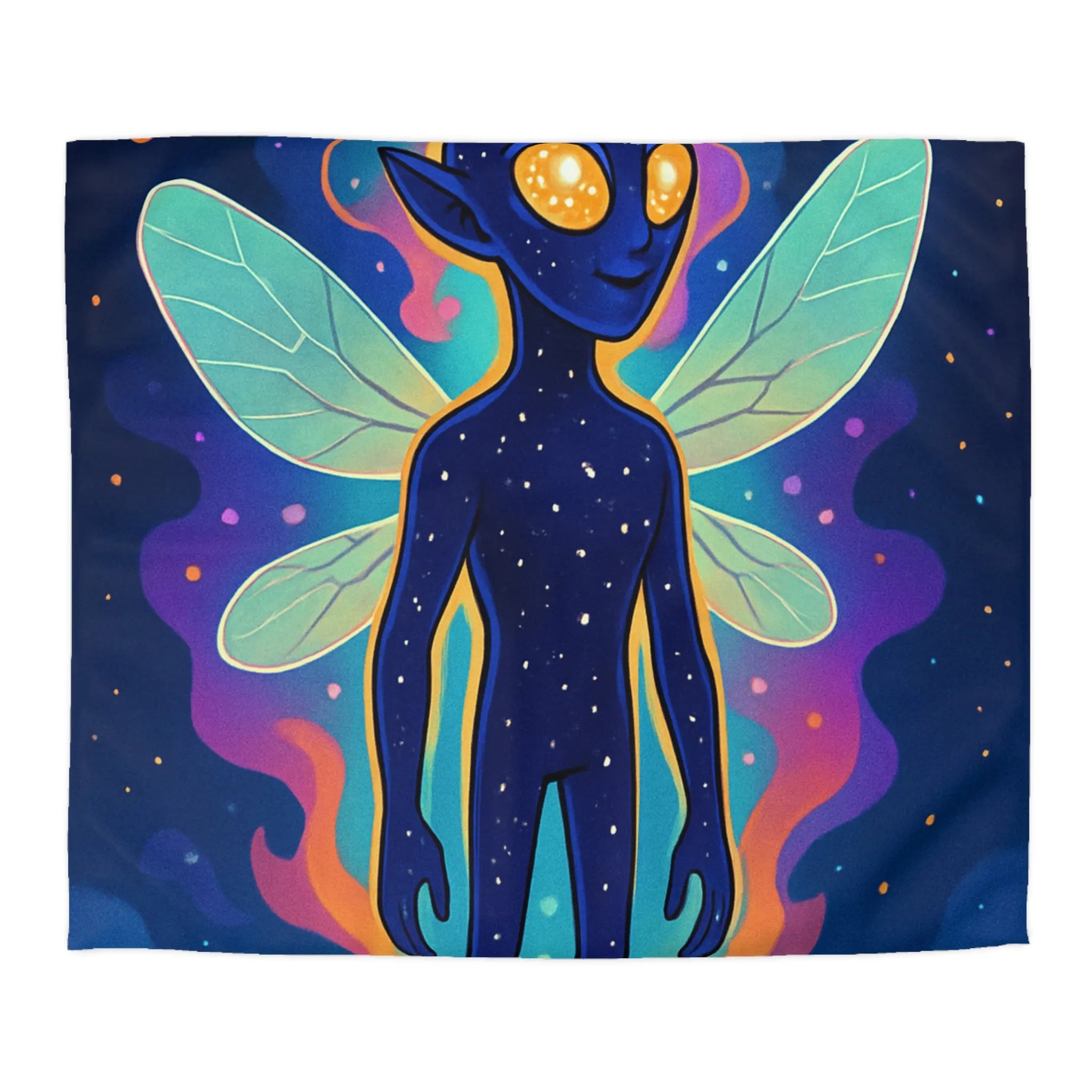 Housse de couette féerique avec créature cosmique et ailes éthérées pour chambre unique