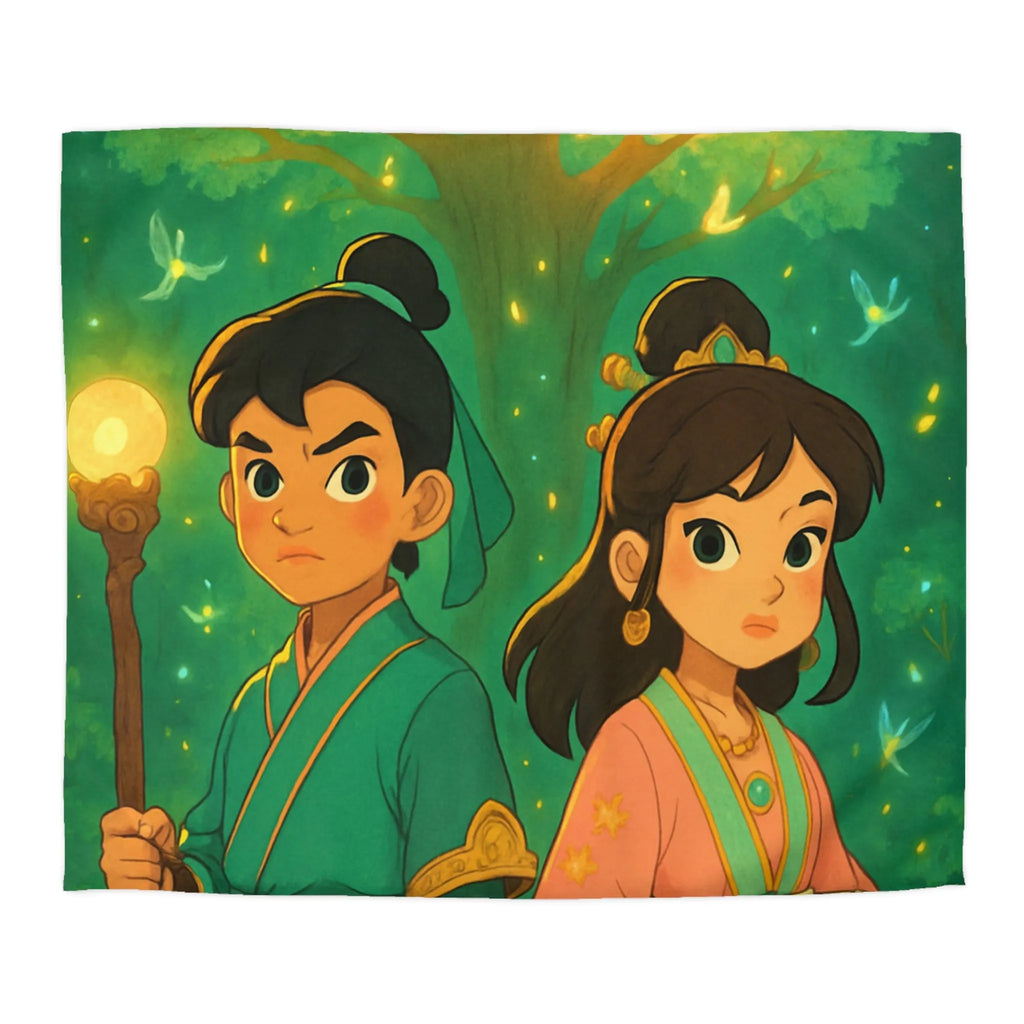 Housse de Couette Féérique Enfants avec Arbre Lumineux et Personnages Style Fantasy Coloré