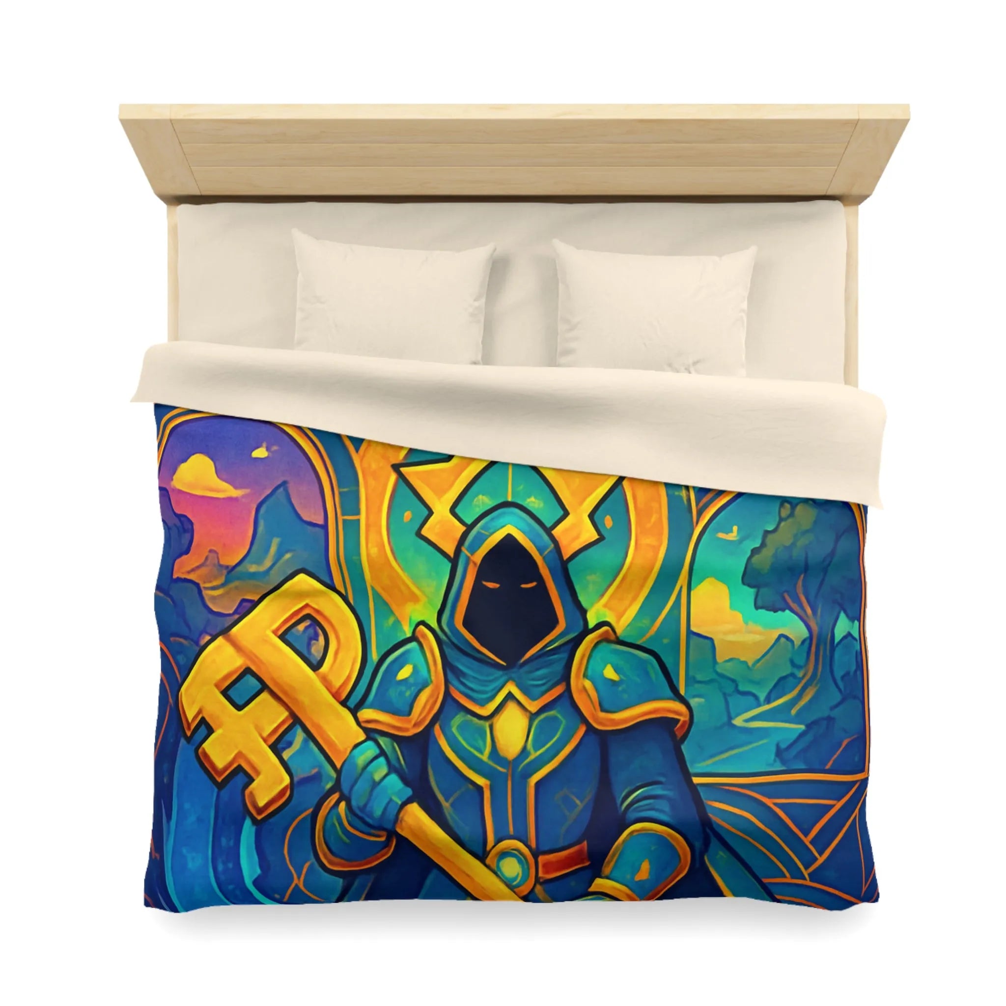 Housse de Couette Magicien Mystique avec Clef et Dragon pour Ambiance Enchantée