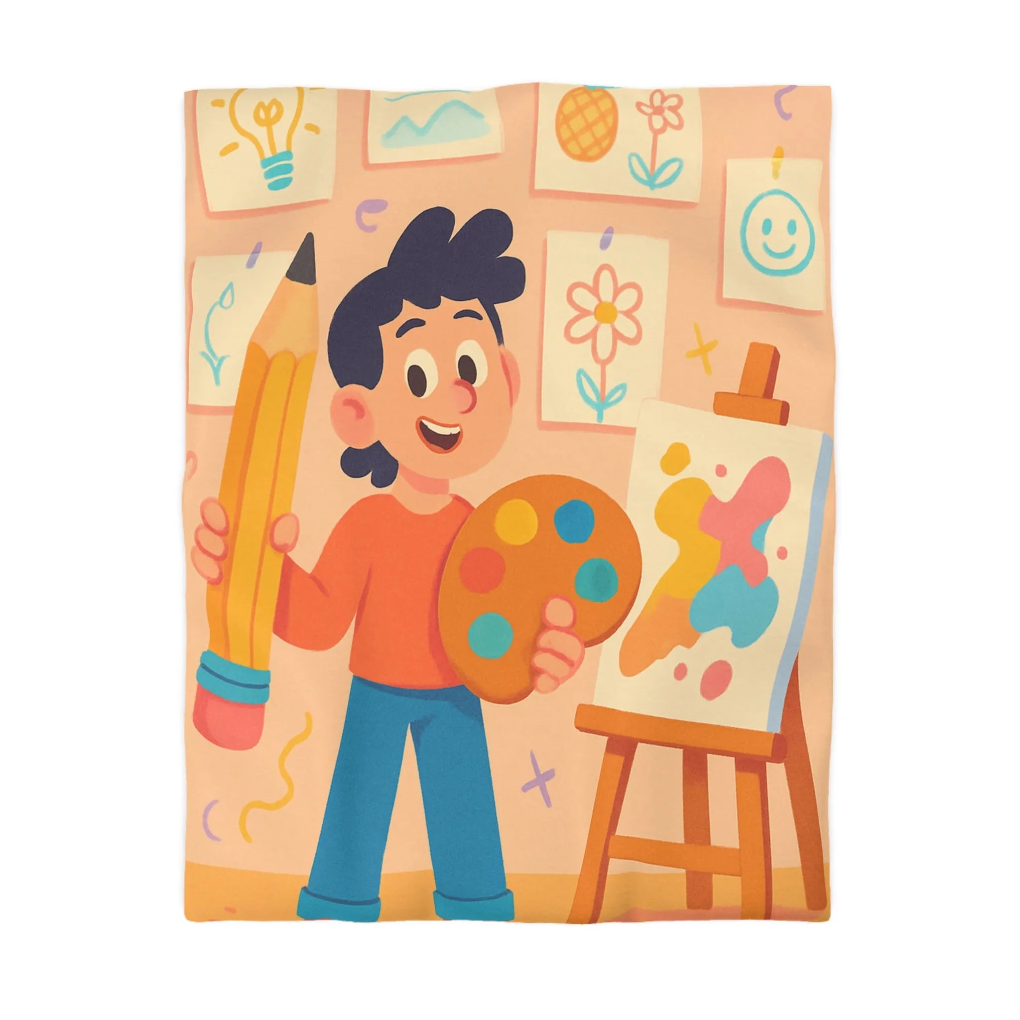 Housse de couette colorée avec motif créatif d'artiste joyeux pour chambre moderne