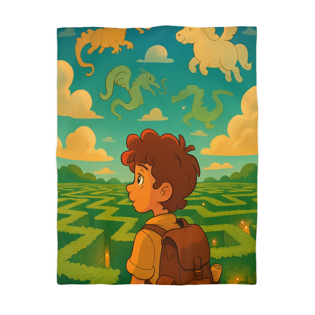 Housse de couette magique avec labyrinthe et créatures fantastiques pour enfants rêveurs