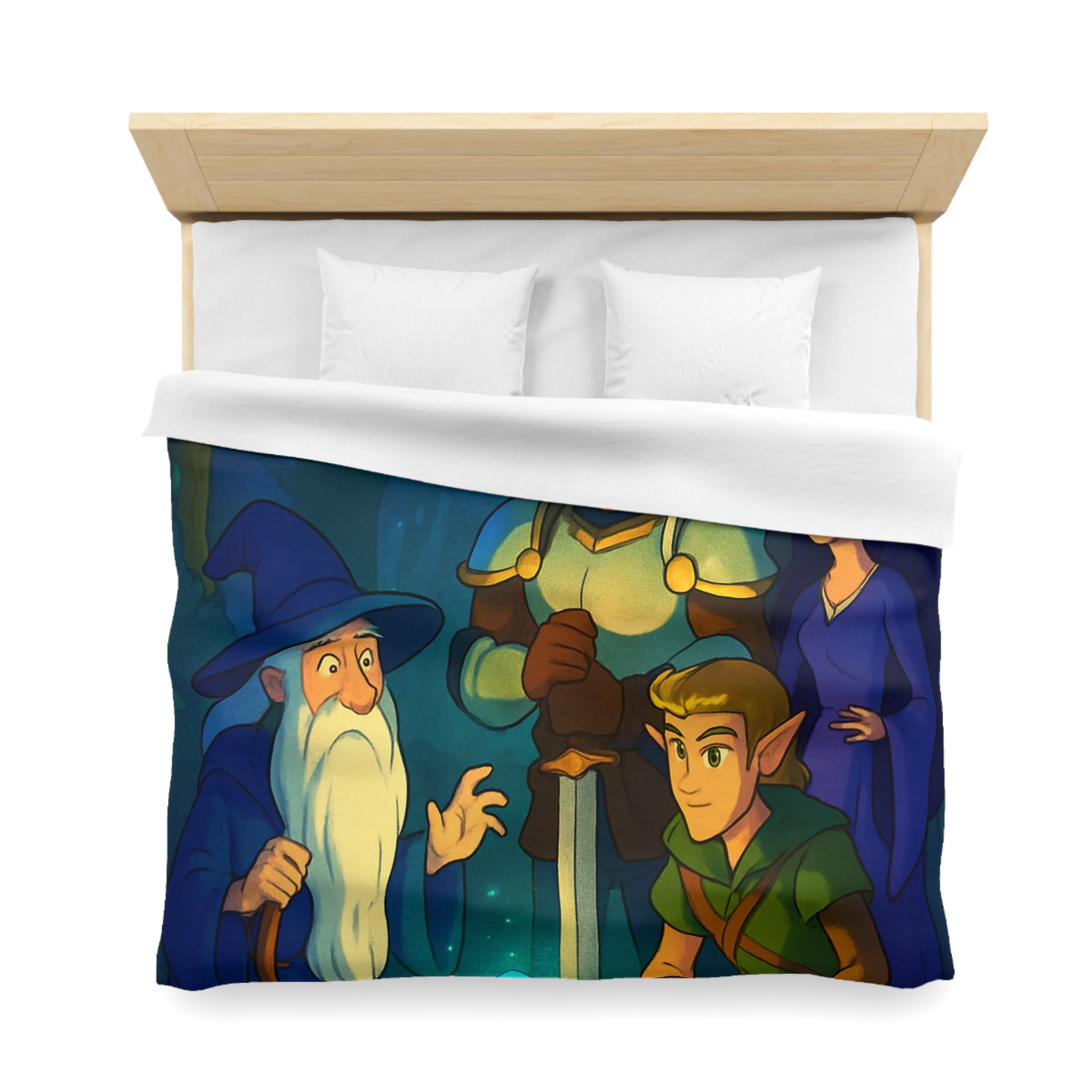 Personnages de Fantasy Réunis Autour d'un Cristal Lumineux dans la Forêt Enchantée