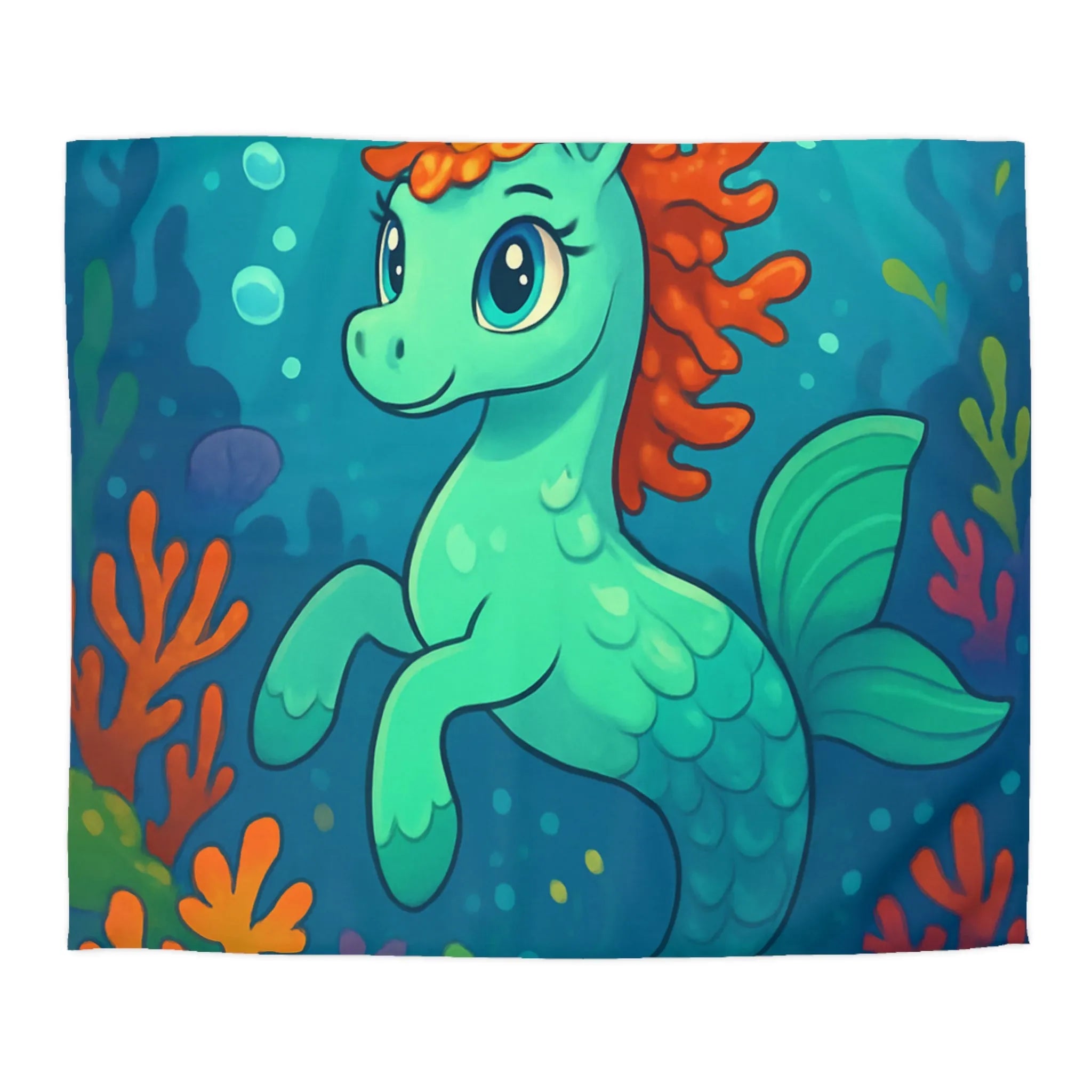 Housse de couette enfant avec licorne aquatique sous-marine, poissons colorés et coraux vifs