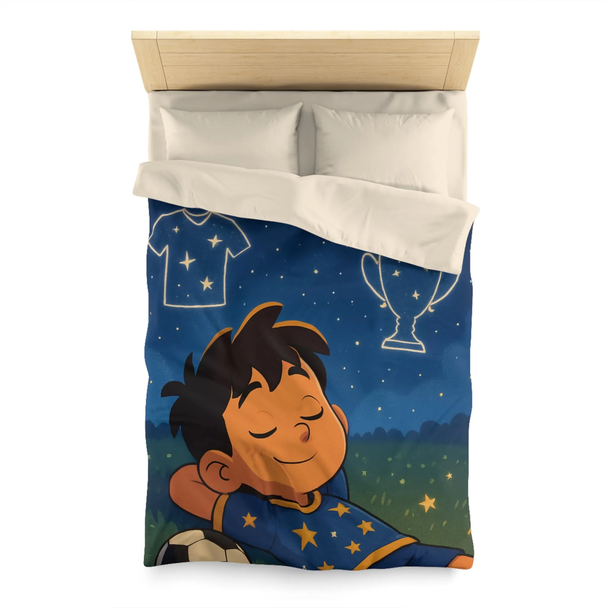 Housse de couette enfant ciel étoilé foot rêveur avec motifs sportifs inspirants