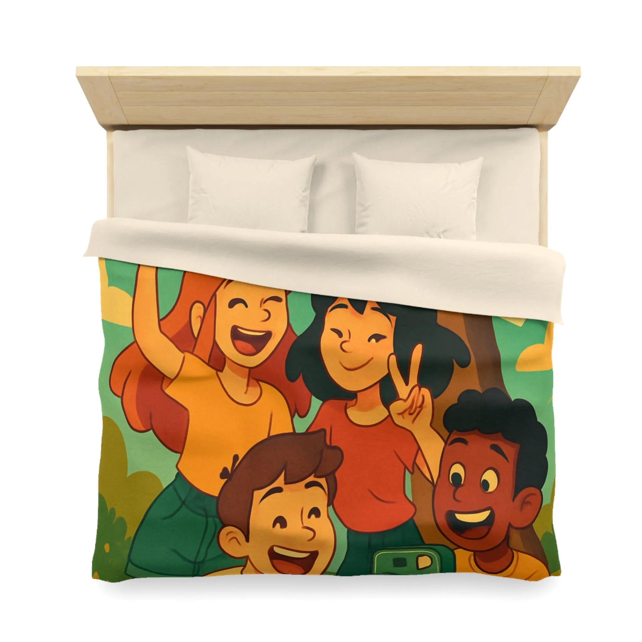 Housse de Couette Enfants Arborant Motif Nature et Joie Automnale Avec Polaroids