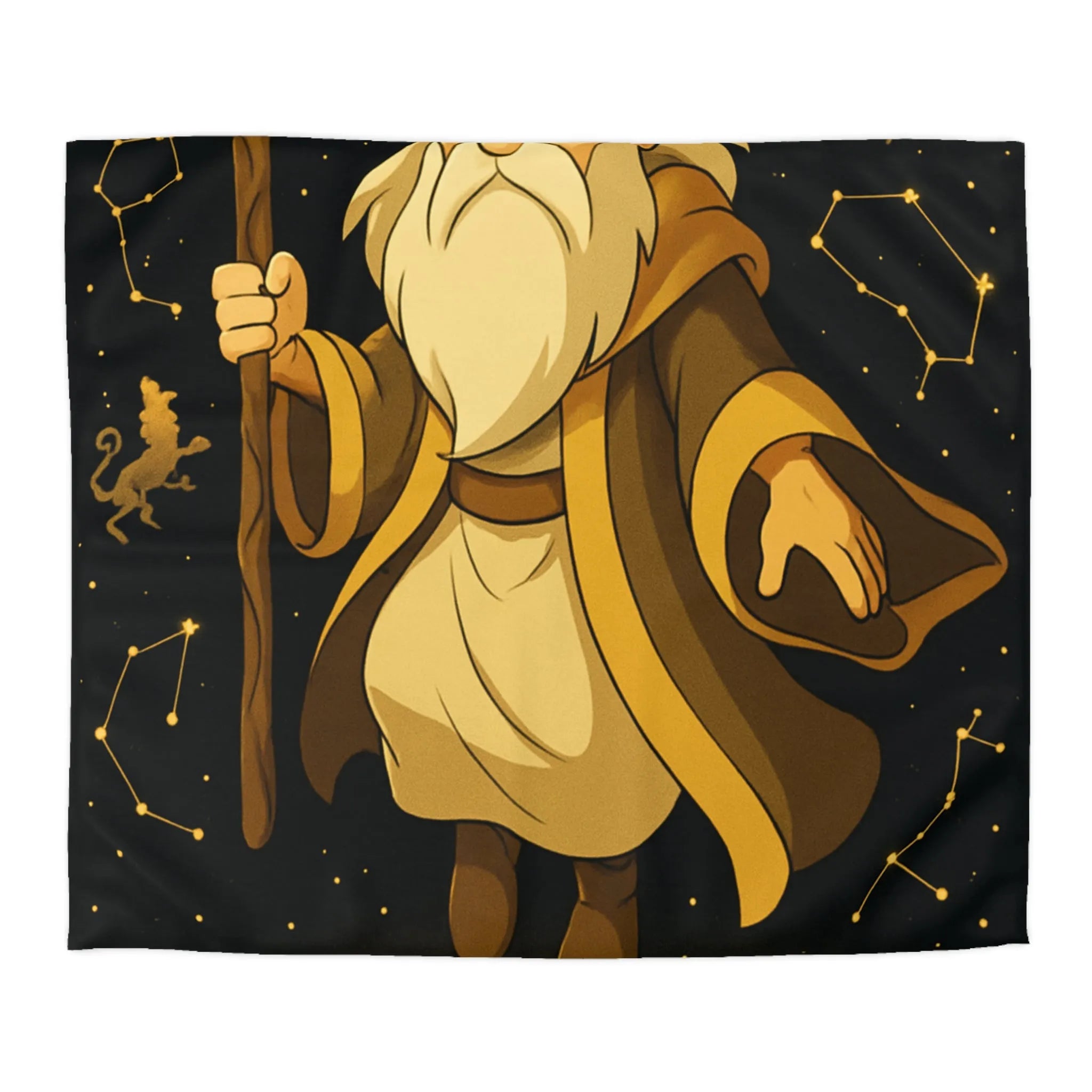 Housse de couette avec magicien illuminé et constellations dorées pour chambres enchantées